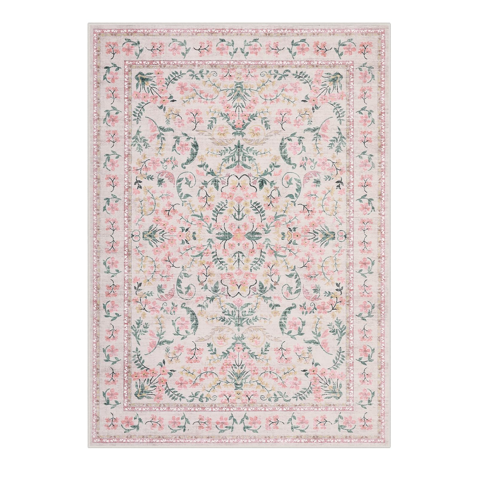 Garvee Area Rug 8x10 for Living Room, Washable Non Slip Low Pile Rugs, Floral Soft Carpet for Living Room, Bedroom, Dining Room, Pink - Image 8