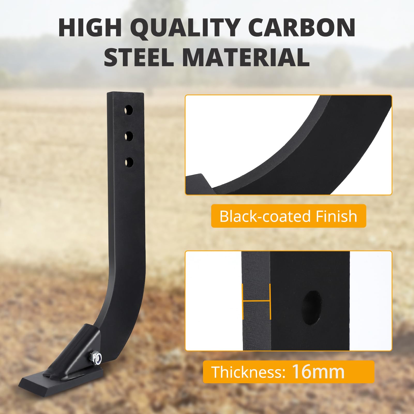 Garvee Box Blade Shank, 16 in Ripper Shank, 3 Holes Box Scraper Shank, Scarifier Shank with Removable Tapered Teeth and Pins, Adjustable Shanks Assembly for Replacement, Digging, Plowing, 6 Pack - Image 4