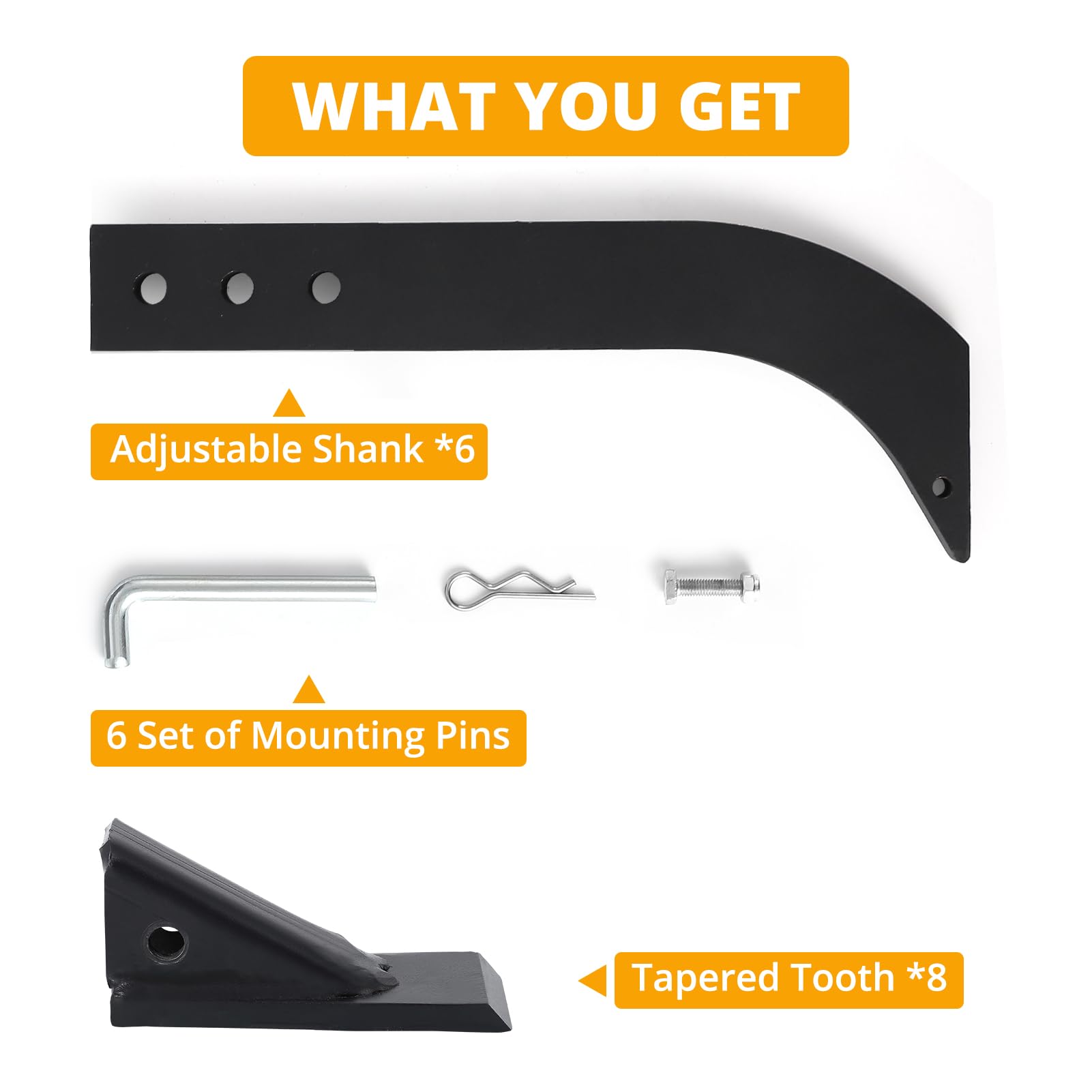 Garvee Box Blade Shank, 16 in Ripper Shank, 3 Holes Box Scraper Shank, Scarifier Shank with Removable Tapered Teeth and Pins, Adjustable Shanks Assembly for Replacement, Digging, Plowing, 6 Pack - Image 6