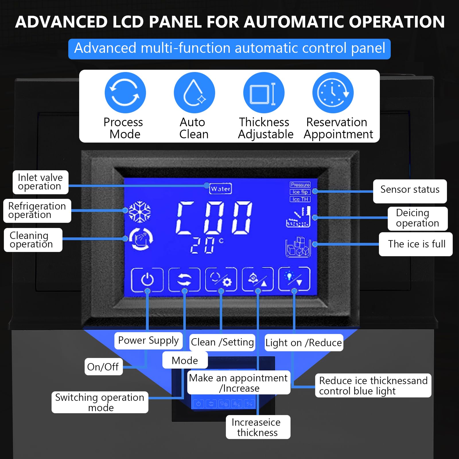 Garvee Commercial Ice Machine, 100 LBS/24h Ice Maker with 2 Water Inlet Modes, 50Pcs/Cycle, 33 LBS Storage Bin, Ice Machine for Home Bar, Coffee Shop, Business - Image 5