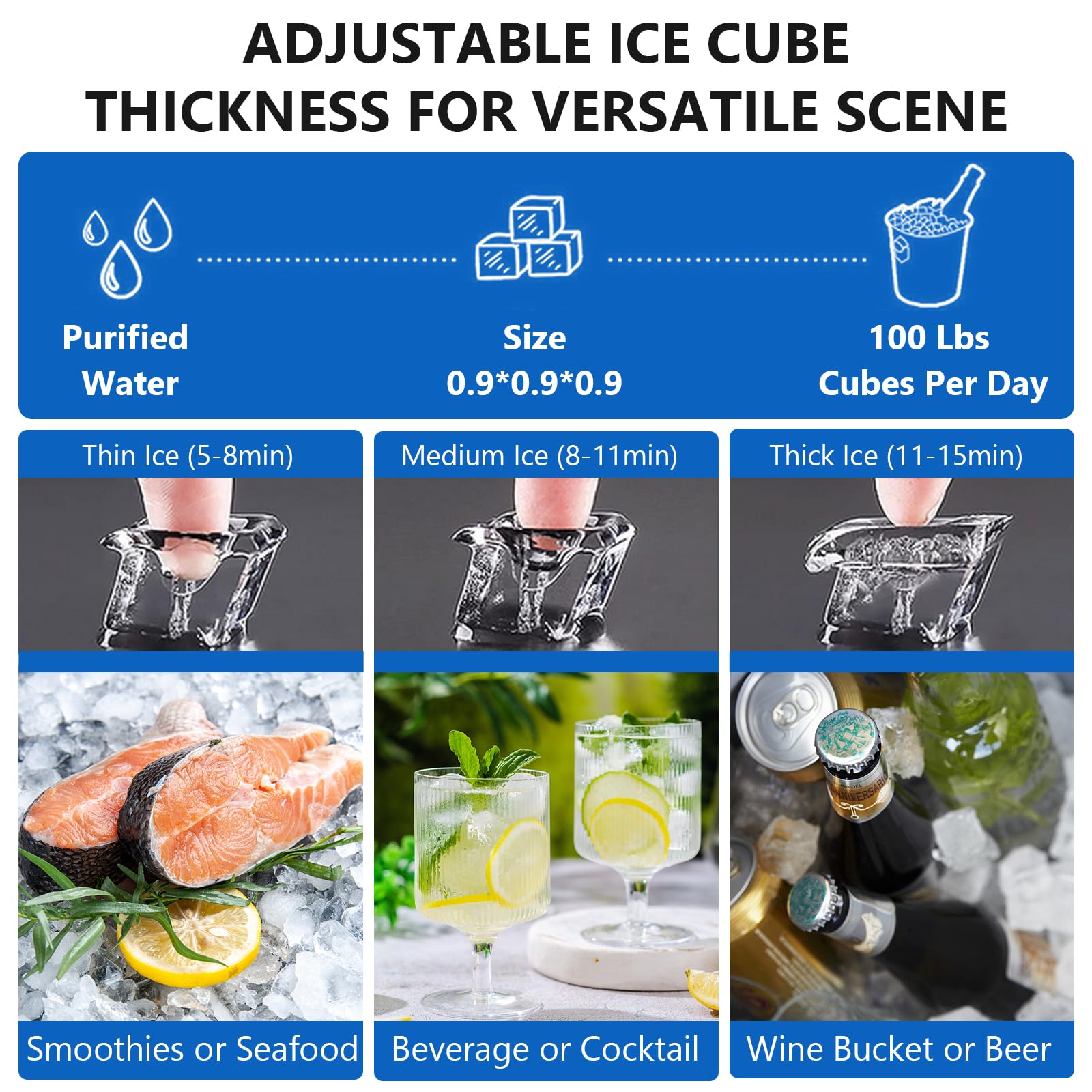 Garvee Commercial Ice Machine, 100 LBS/24h Ice Maker with 2 Water Inlet Modes, 50Pcs/Cycle, 33 LBS Storage Bin, Ice Machine for Home Bar, Coffee Shop, Business - Image 3