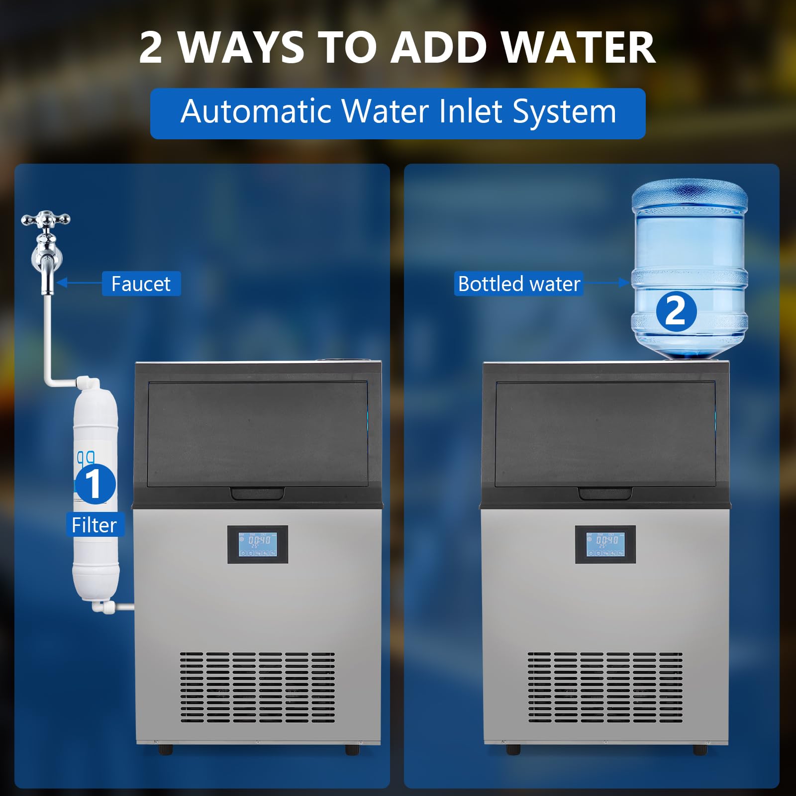 Garvee Commercial Ice Machine, 100 LBS/24h Ice Maker with 2 Water Inlet Modes, 50Pcs/Cycle, 33 LBS Storage Bin, Ice Machine for Home Bar, Coffee Shop, Business - Image 4