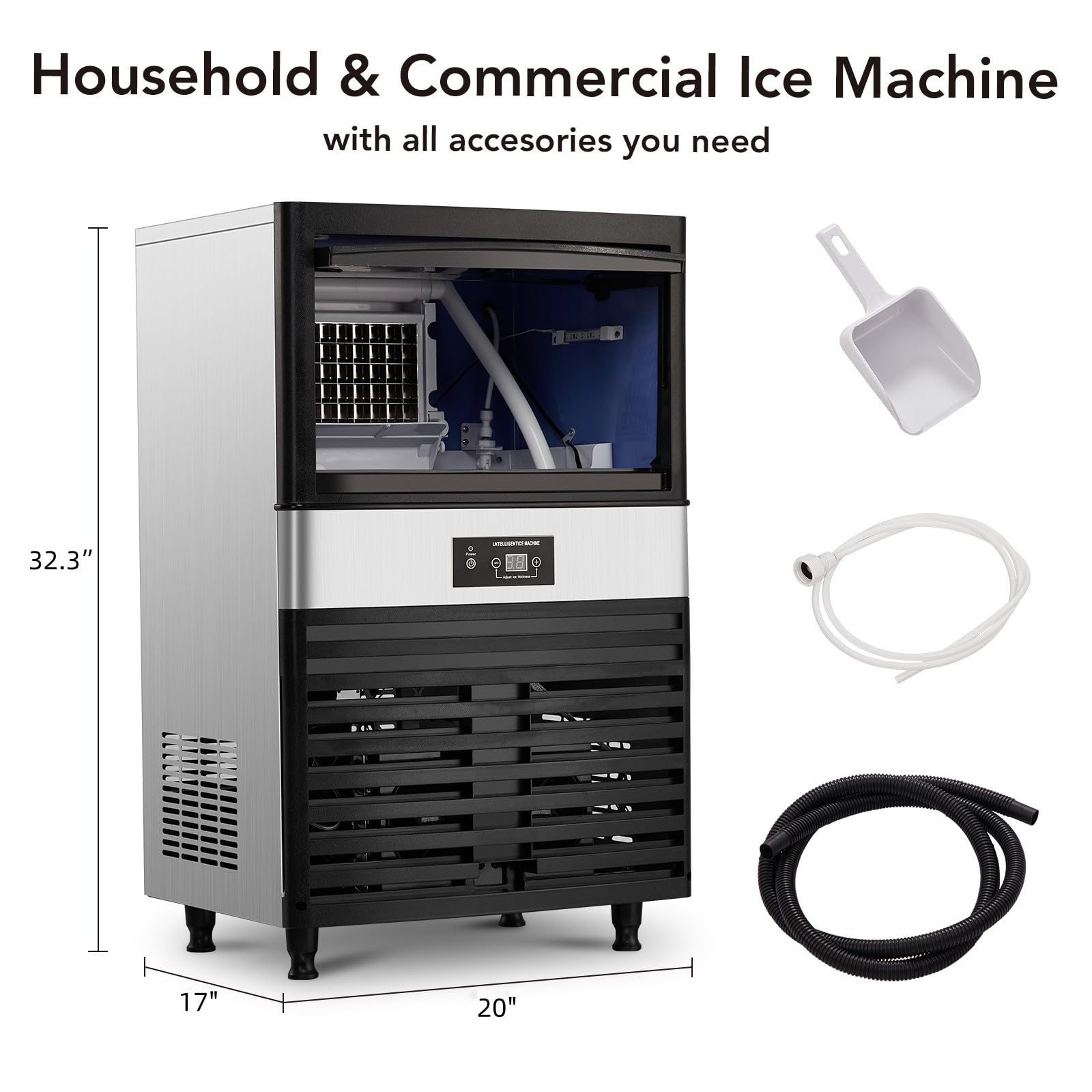 Garvee Commercial Ice Maker Machine 160 LBS/24H, Under-Counter Ice Machine, 60 Ice Cube with 44 LBS Ice Storage Capacity, Freestanding Ice Maker - Image 6