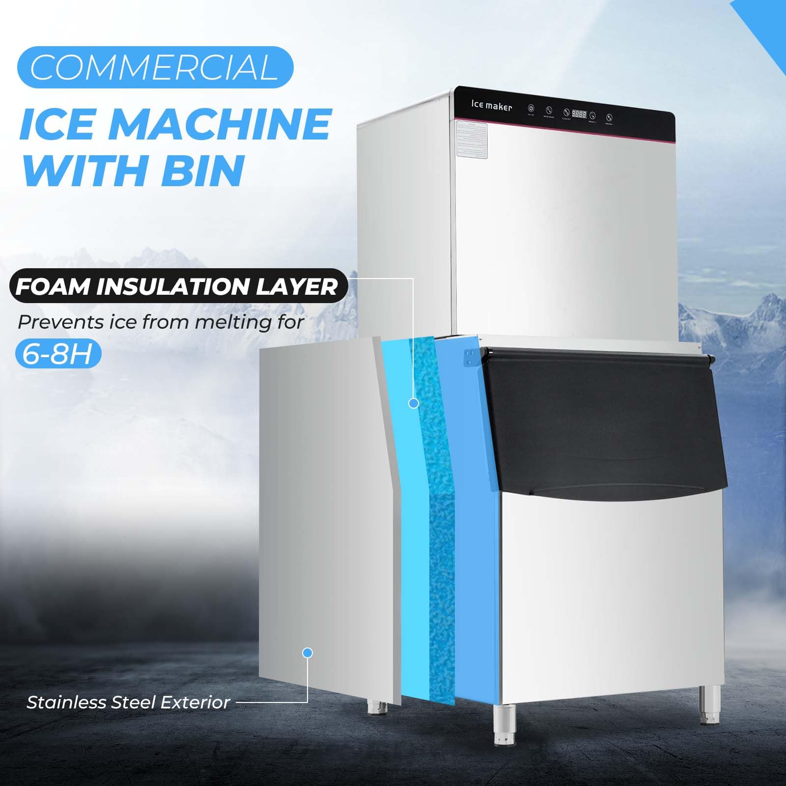 GARVEE Commercial Ice Maker Machine，550lbs/24H Ice Production, 400lbs Storage Bin, Under Counter Ice Machine,Water-Cooled Ice Maker for Restaurants/Bars/cafes/Coffee Shops/Offices/Medical uses - Image 4