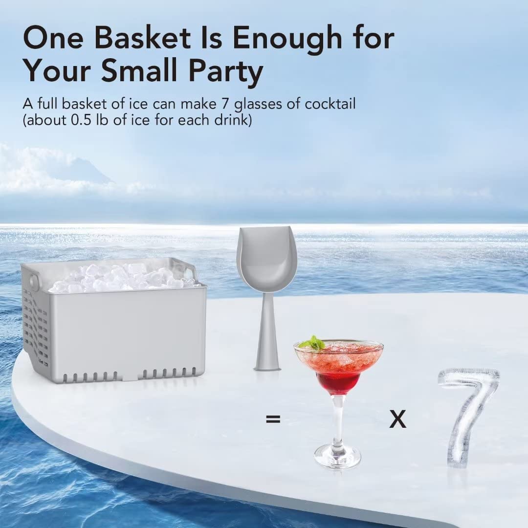 Garvee Compact Countertop Ice Maker, 44 LBS/Day Nugget Ice Maker Machine, Stainless Steel Pebble Ice Cube Maker with Self-Cleaning, 24H Timer, Ice Basket and Ice Scoop for Home, RV, Office - Image 5