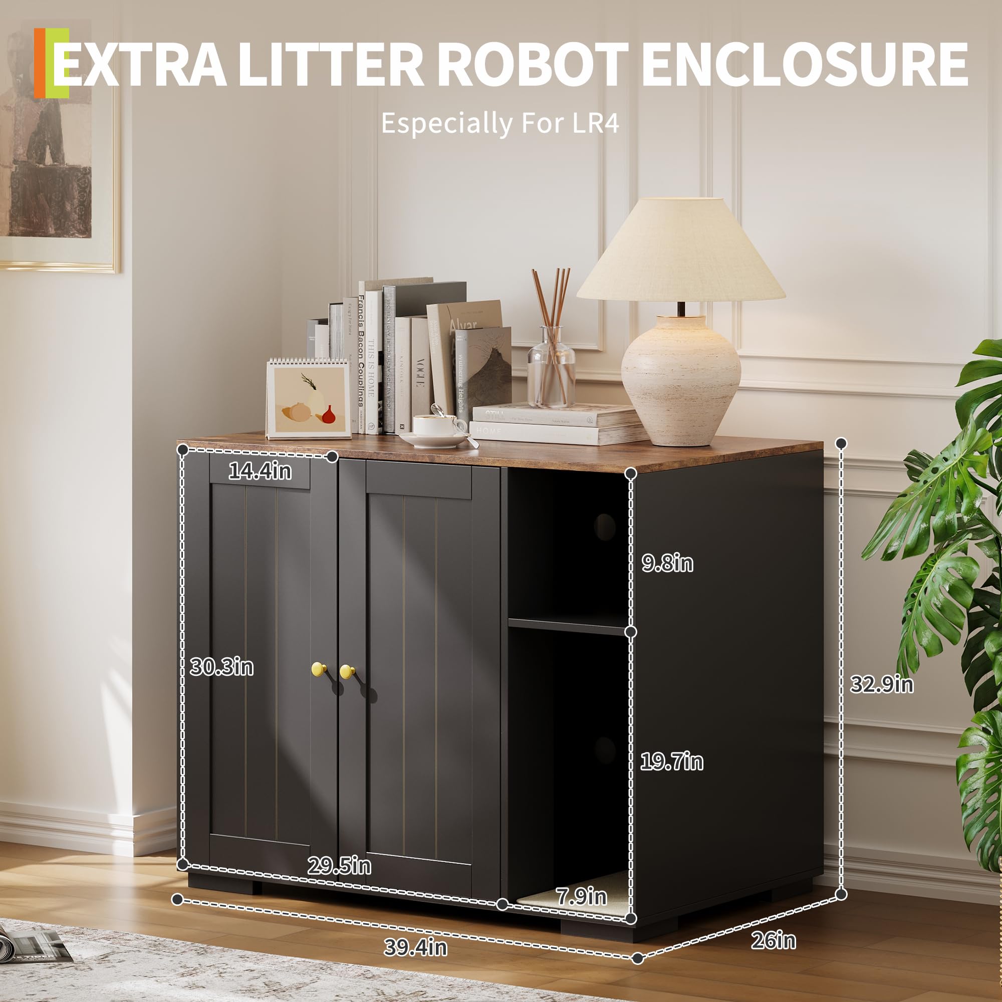 Garvee Dog-Proof Large Cat Litter Box Enclosure with Scratch Pad, Large Automatic Litter Box Furniture for Placing Self-Cleaning Litter Box,Litter Cabinet with Outlet,Space for Cat Stuffs - Image 3