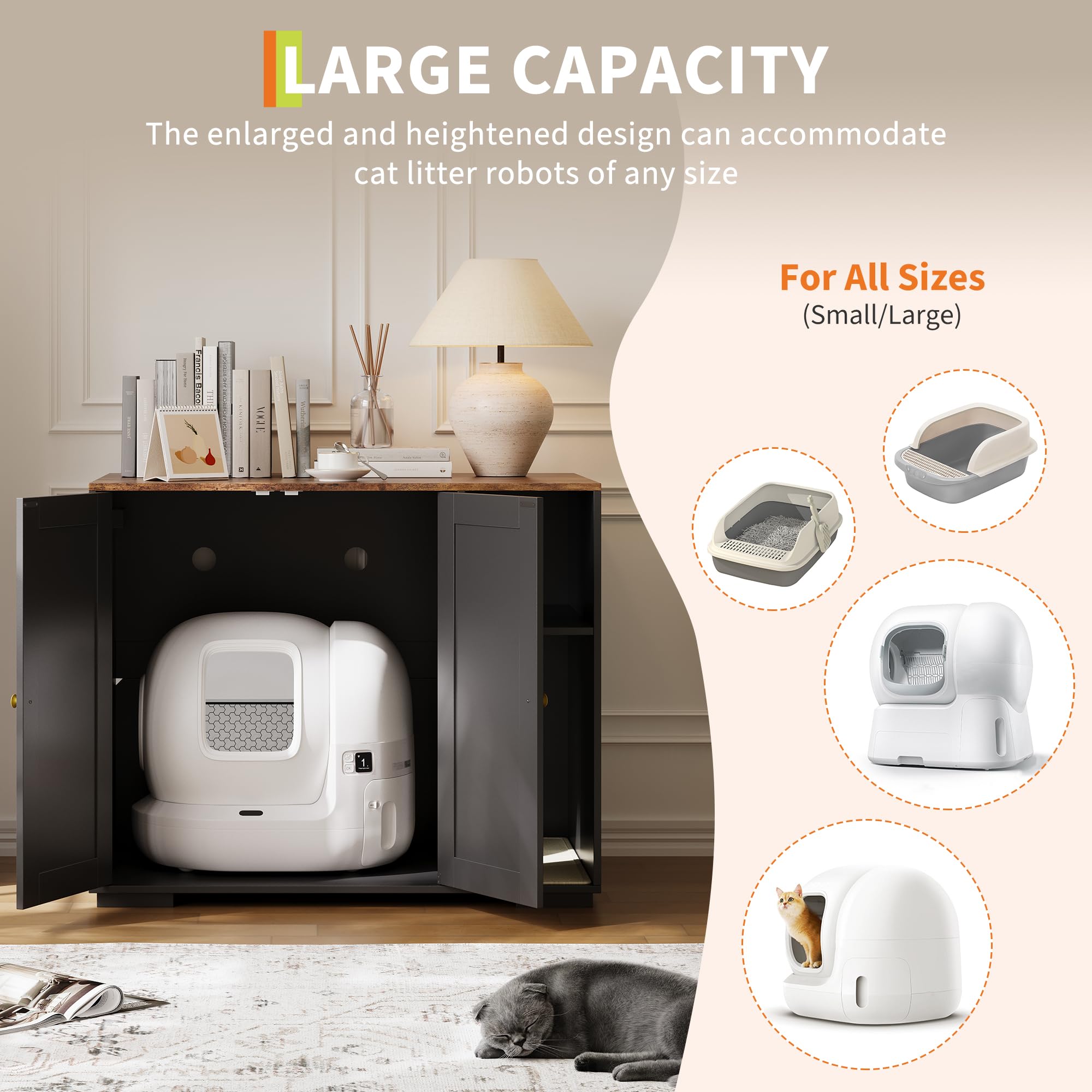 Garvee Dog-Proof Large Cat Litter Box Enclosure with Scratch Pad, Large Automatic Litter Box Furniture for Placing Self-Cleaning Litter Box,Litter Cabinet with Outlet,Space for Cat Stuffs - Image 4