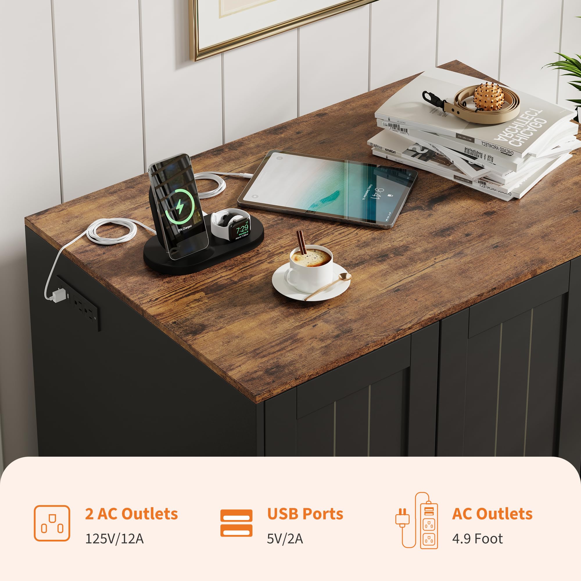 Garvee Dog-Proof Large Cat Litter Box Enclosure with Scratch Pad, Large Automatic Litter Box Furniture for Placing Self-Cleaning Litter Box,Litter Cabinet with Outlet,Space for Cat Stuffs - Image 5