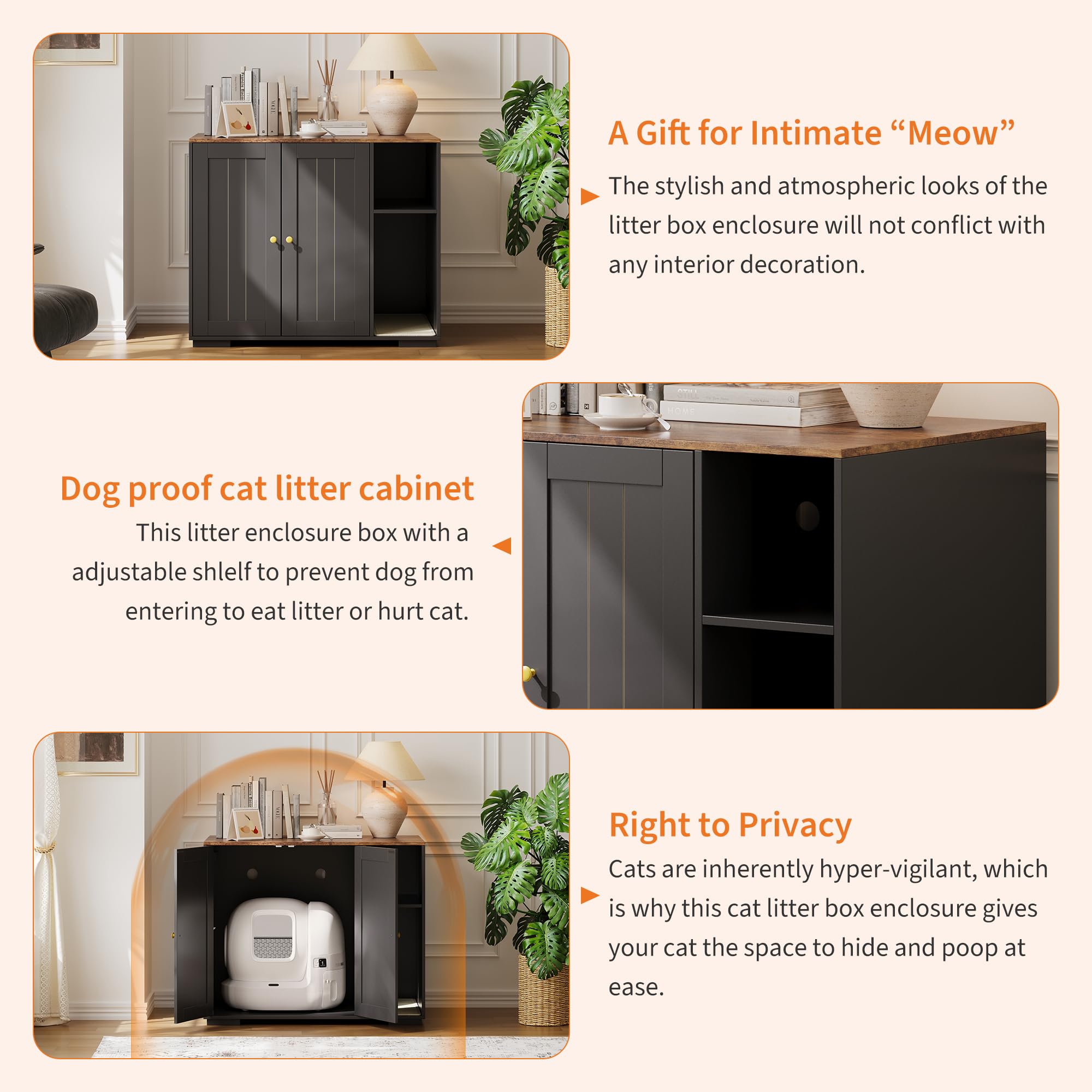 Garvee Dog-Proof Large Cat Litter Box Enclosure with Scratch Pad, Large Automatic Litter Box Furniture for Placing Self-Cleaning Litter Box,Litter Cabinet with Outlet,Space for Cat Stuffs - Image 6