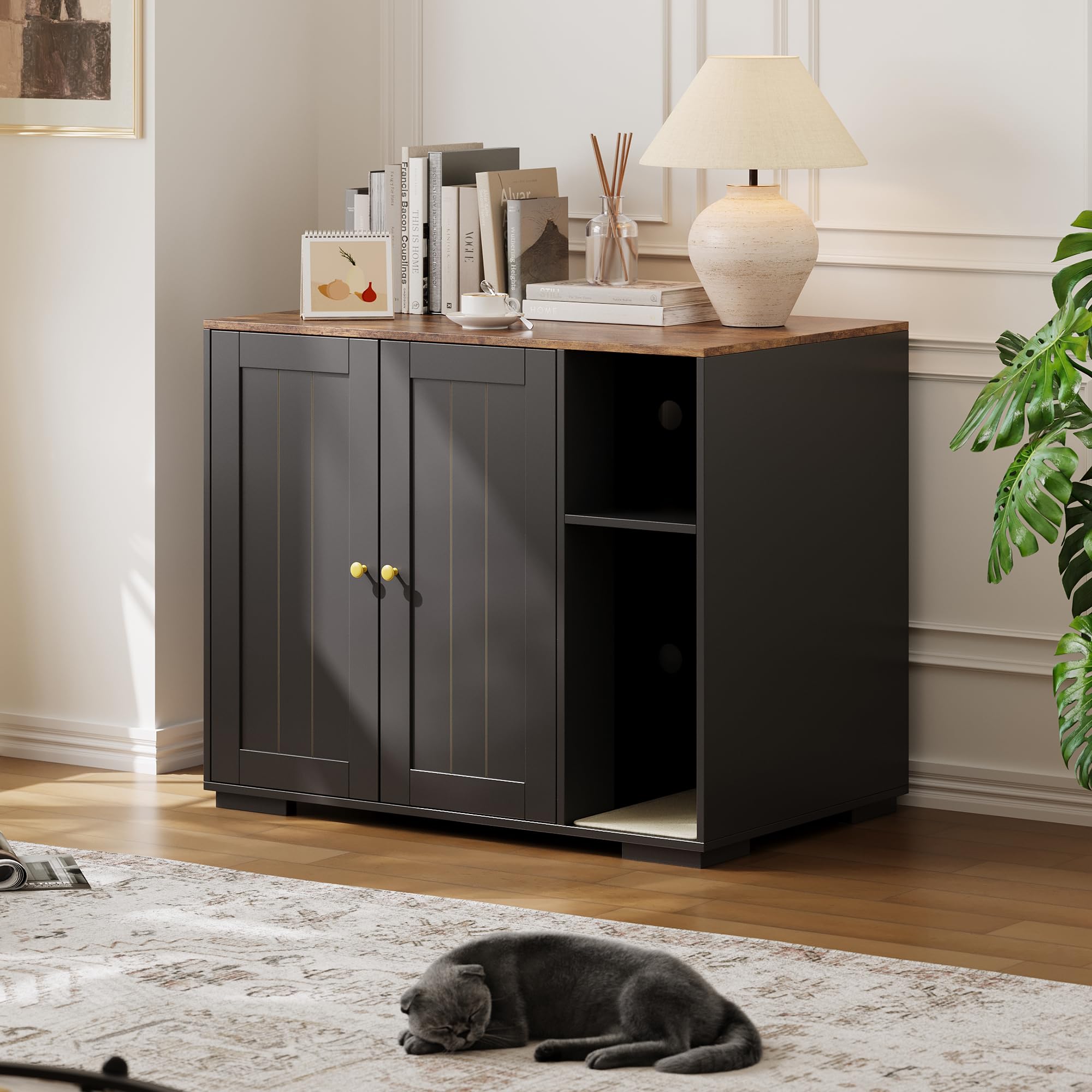 Garvee Dog-Proof Large Cat Litter Box Enclosure with Scratch Pad, Large Automatic Litter Box Furniture for Placing Self-Cleaning Litter Box,Litter Cabinet with Outlet,Space for Cat Stuffs - Image 7