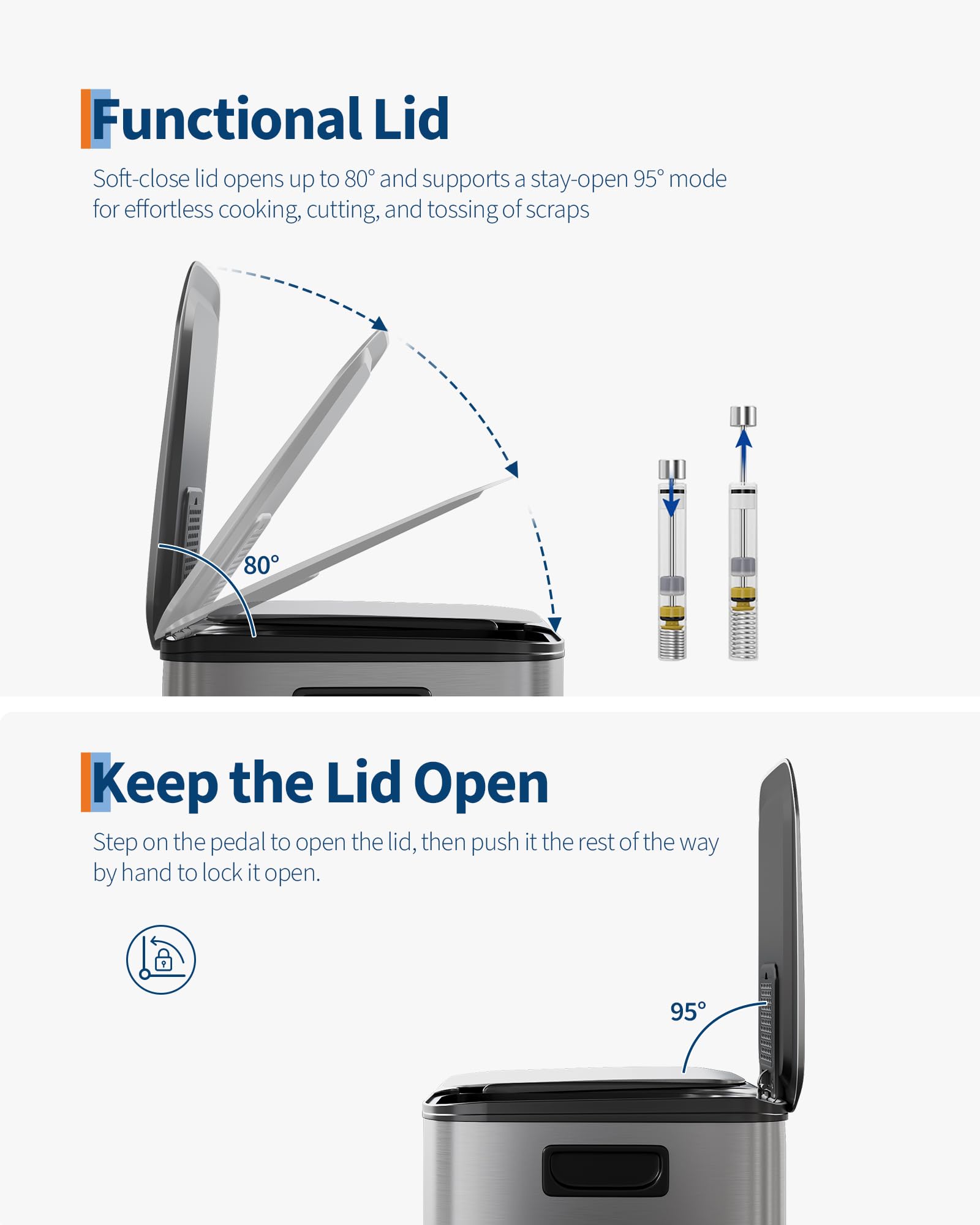 Garvee Double Trash Can, 2 x 8 gal (2 x 30 L) Garbage Can for Kitchen Dual Compartment Recycling Kitchen Step Trash Bin, Stainless Steel Trash and Recycle Bin Combo with Soft-Close Lid,Silver - Image 5
