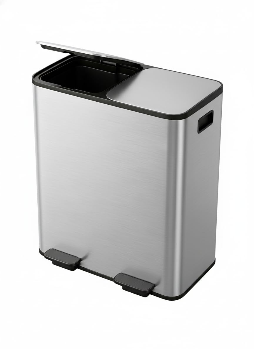 Garvee Double Trash Can, 2 x 8 gal (2 x 30 L) Garbage Can for Kitchen Dual Compartment Recycling Kitchen Step Trash Bin, Stainless Steel Trash and Recycle Bin Combo with Soft-Close Lid,Silver - Image 7