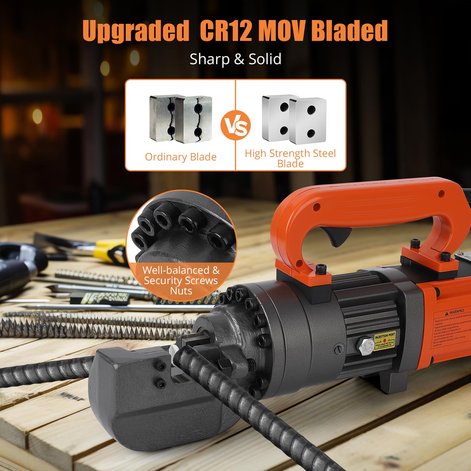 Garvee Electric Hydraulic Rebar Cutter, 1350W 110V, Cutting up to 7/8 in #7 4-22 mm Rebar, Steel, with Blades, Cutting Speed 3.5-4.0S, Concrete Construction Tools Heavy Duty (1350W RC-22) - Image 6