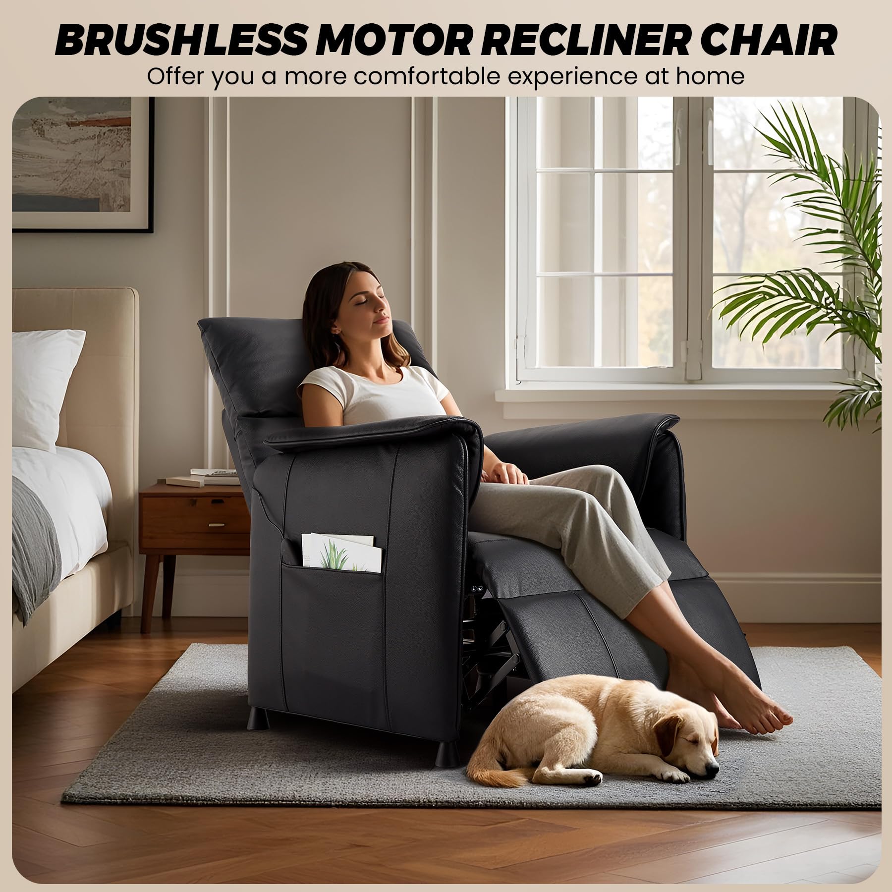 Garvee Elertric Recliner Chair with Memory Function PU Leather, Adjustable Single Recliners Sofa with Remote Control for Adults, Home Theater Seating &Armchair for Living Room/Office - Image 3