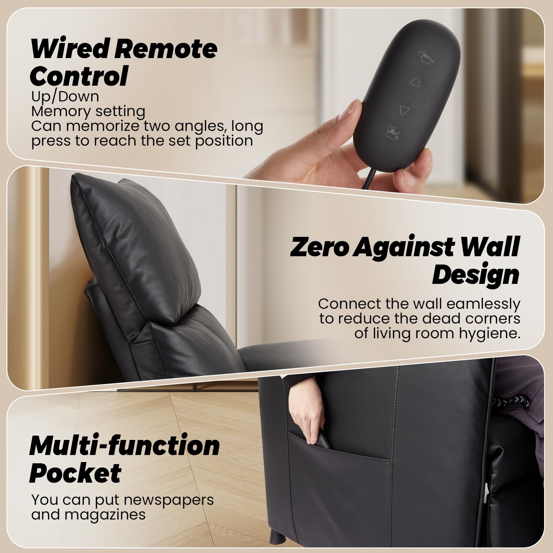 Garvee Elertric Recliner Chair with Memory Function PU Leather, Adjustable Single Recliners Sofa with Remote Control for Adults, Home Theater Seating &Armchair for Living Room/Office - Image 4