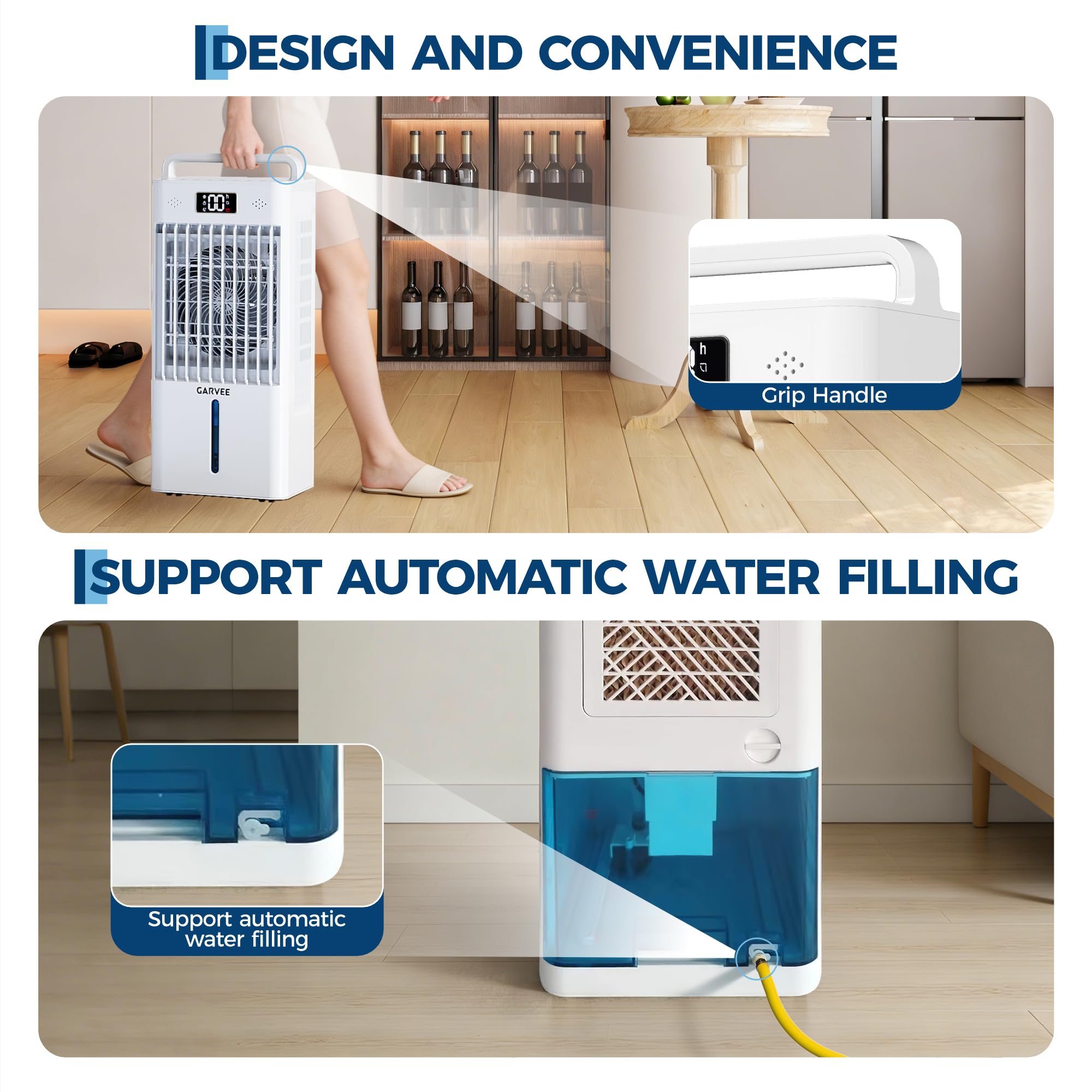 Garvee Evaporative Air Cooler, 10L (2.6Gal) Portable Cooler Fan with TOUCH SCREEN & Remote Control, 3 Speeds & 3 Modes, LED Display, Ice Packs & Casters Included, for Bedroom, Office, Home - Image 6