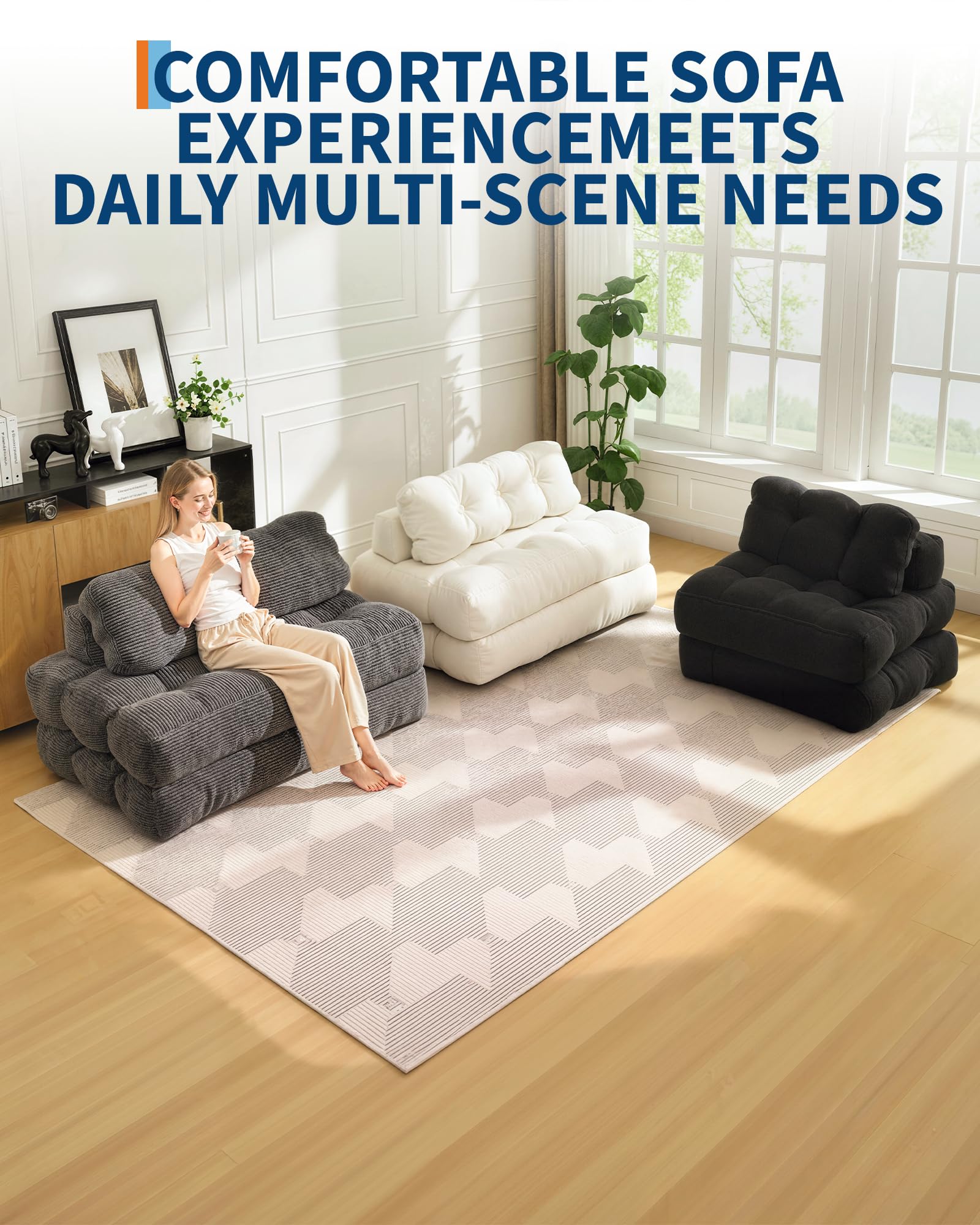 Garvee Folding Sofa Bed, Convertible Sleeper Chair with Pillow Foldable Mattress with Back Support, Boneless Fold Out Chair Bed Comfy Floor Sofa Lounge for Living Room, Bedroom, Dark Gray, Full - Image 7