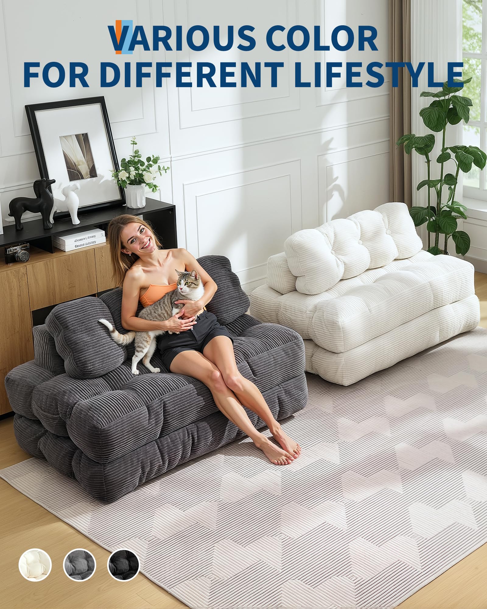 Garvee Folding Sofa Bed, Convertible Sleeper Chair with Pillow Foldable Mattress with Back Support, Boneless Fold Out Chair Bed Comfy Floor Sofa Lounge for Living Room, Bedroom, Dark Gray, Full - Image 8