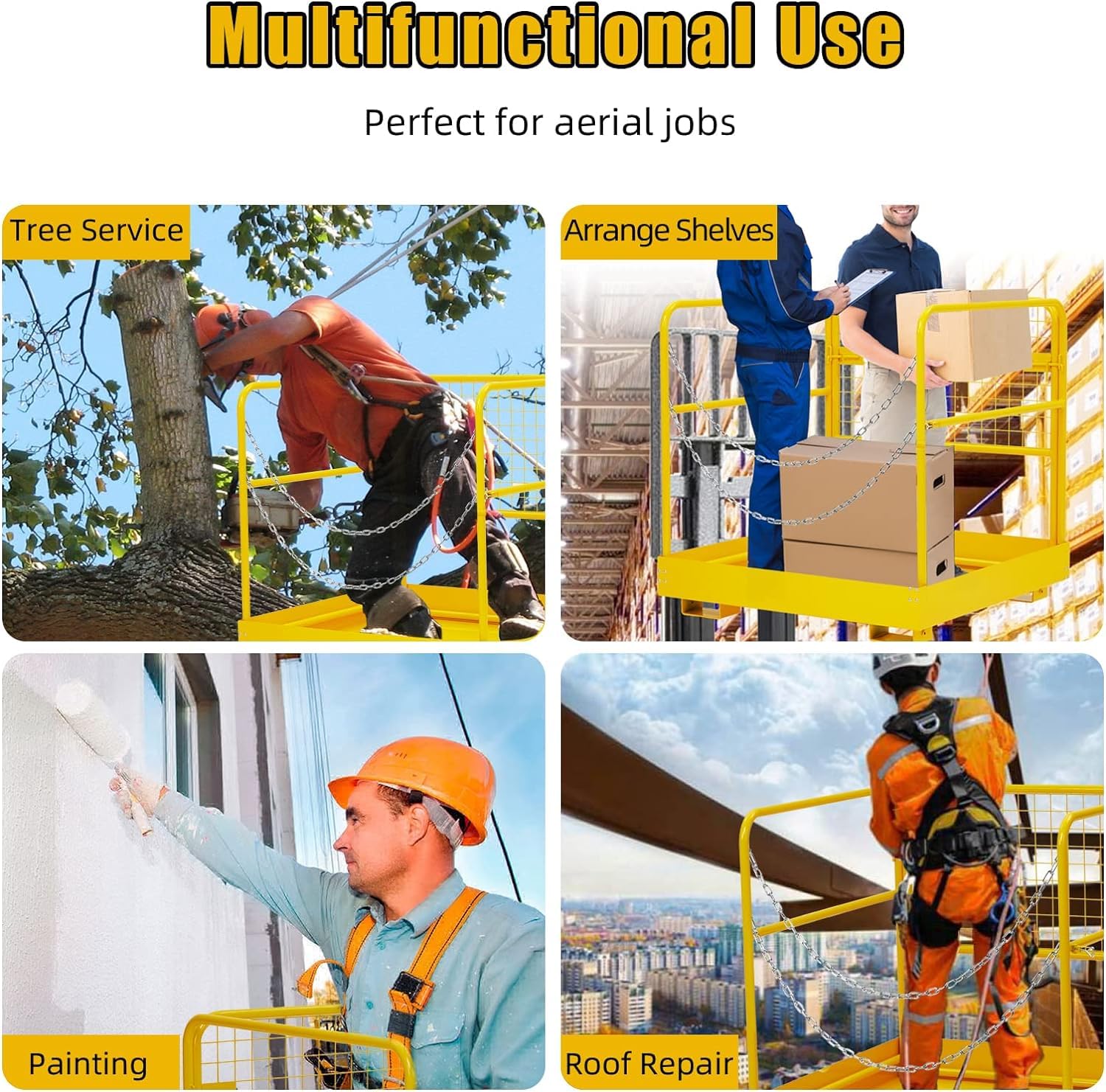 Garvee Forklift Safety Cage 36 in x36 in for 1 or 2 People, Forklift Man Basket 1200 LBS, Foldable Forklift Work Platform for Changing Lights, Painting, Roof Repair, Tree Service - Image 6