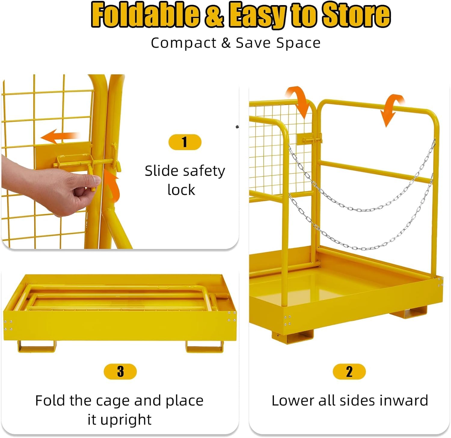 Garvee Forklift Safety Cage 36 in x36 in for 1 or 2 People, Forklift Man Basket 1200 LBS, Foldable Forklift Work Platform for Changing Lights, Painting, Roof Repair, Tree Service - Image 7