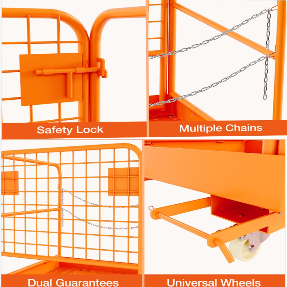 Garvee Forklift Safety Cage, Foldable Forklift Work Platform,36 in x36 in Forklift Man Basket 1200 LBS Capacity with Protective Guardrail Chian for 1-3 People Drain Hole, Perfect for Aerial Work - Image 3