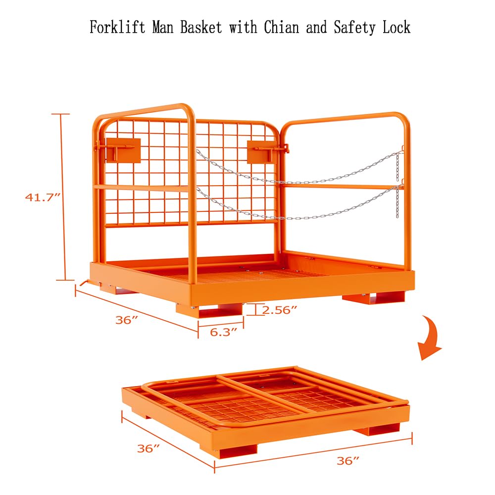 Garvee Forklift Safety Cage, Foldable Forklift Work Platform,36 in x36 in Forklift Man Basket 1200 LBS Capacity with Protective Guardrail Chian for 1-3 People Drain Hole, Perfect for Aerial Work - Image 4