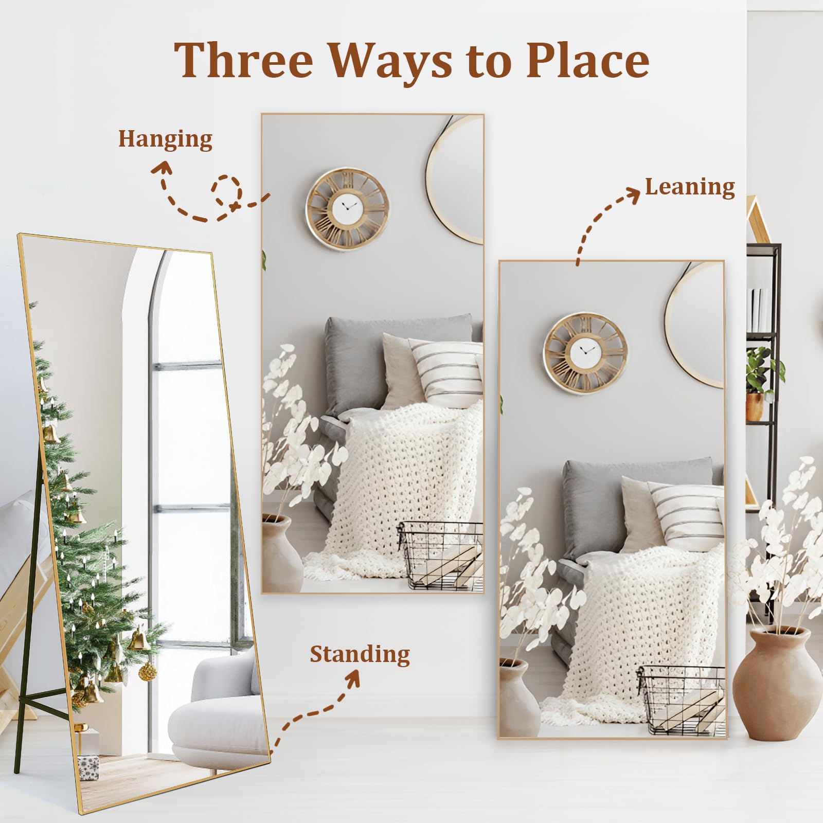 Garvee Full Length Mirror 76 * 34, Oversized Full-Body Hanging or Leaning Rectangle Mirror, Aluminum Alloy Thin Frame Floor Mirror for Bedroom, Living/Dressing Room, Gym, Gold - Image 3