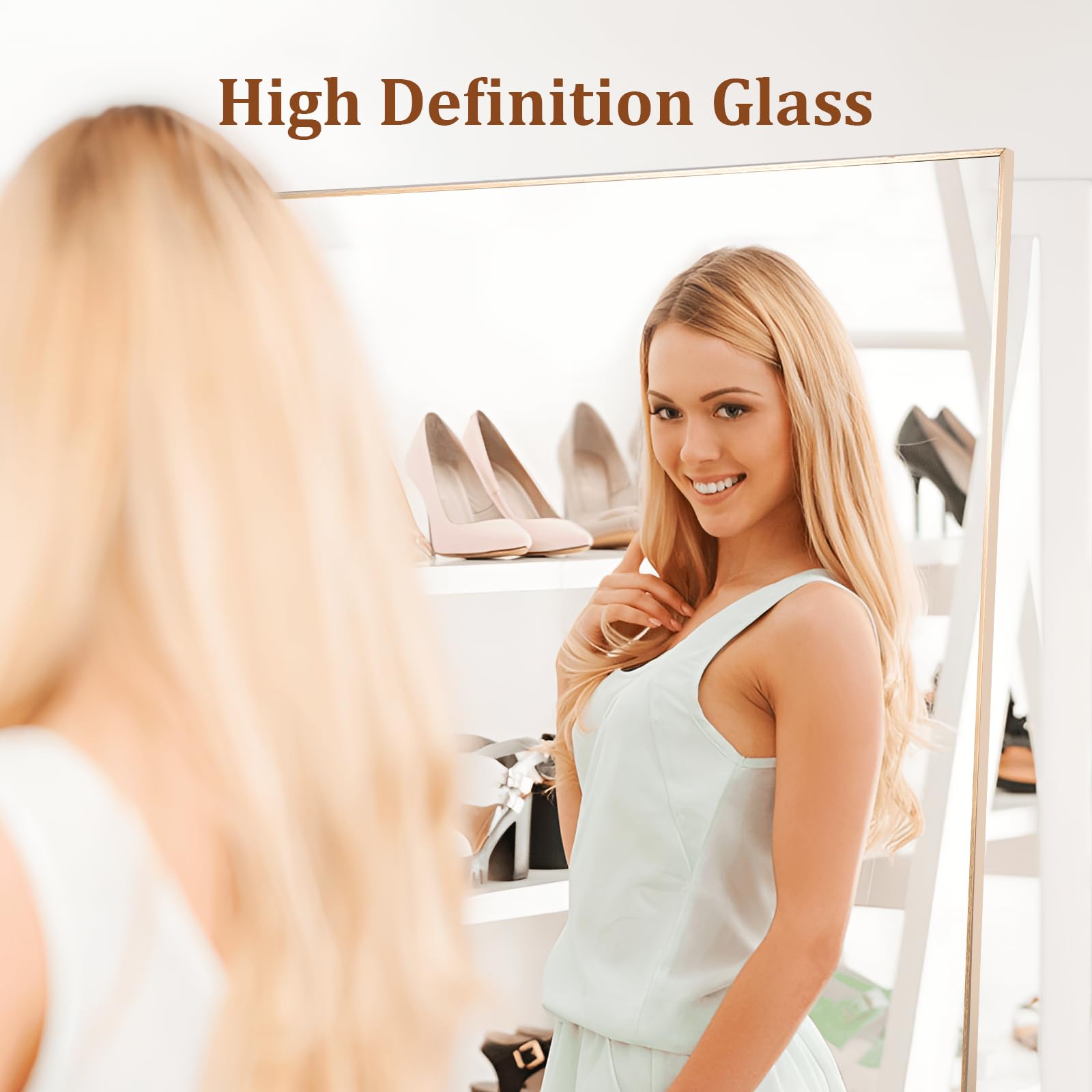 Garvee Full Length Mirror 76 * 34, Oversized Full-Body Hanging or Leaning Rectangle Mirror, Aluminum Alloy Thin Frame Floor Mirror for Bedroom, Living/Dressing Room, Gym, Gold - Image 5