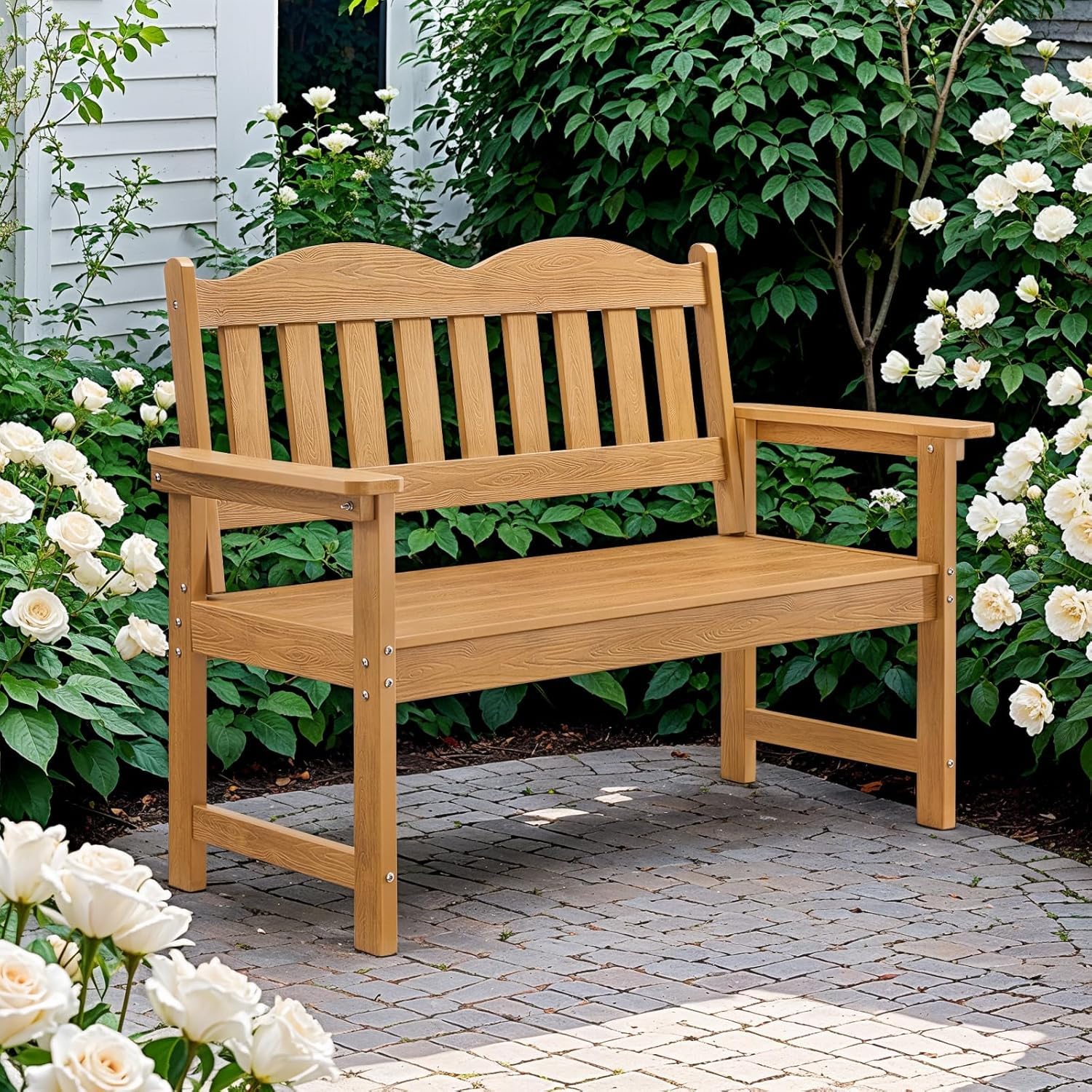 Garvee Garden Bench, 2-Person Poly Lumber Patio Bench,Slatted Patio Loveseat, for Use in Yard, Garden, Porch, or Park - Image 5