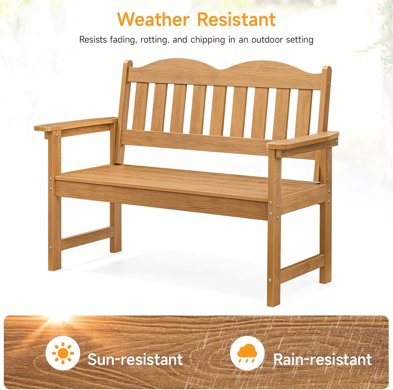 Garvee Garden Bench, 2-Person Poly Lumber Patio Bench,Slatted Patio Loveseat, for Use in Yard, Garden, Porch, or Park - Image 6