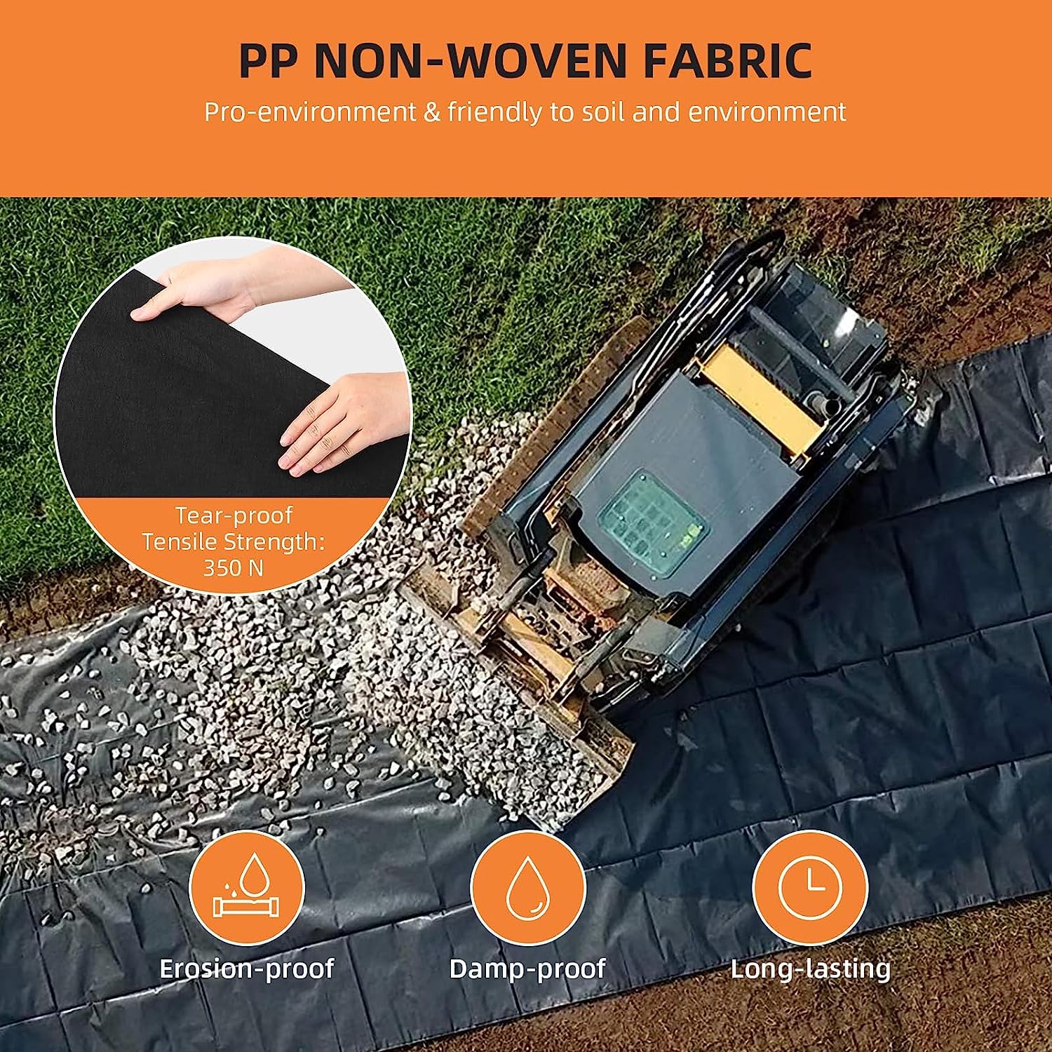 Garvee Geotextile Landscape, 6 ft x 50 ft & 6 oz Geotextile Fabric, PP Drainage 350N Tensile Strength & 440N Load Capacity, for Driveway & Road Stabilizationr, Erosion Control, French Drains - Image 3