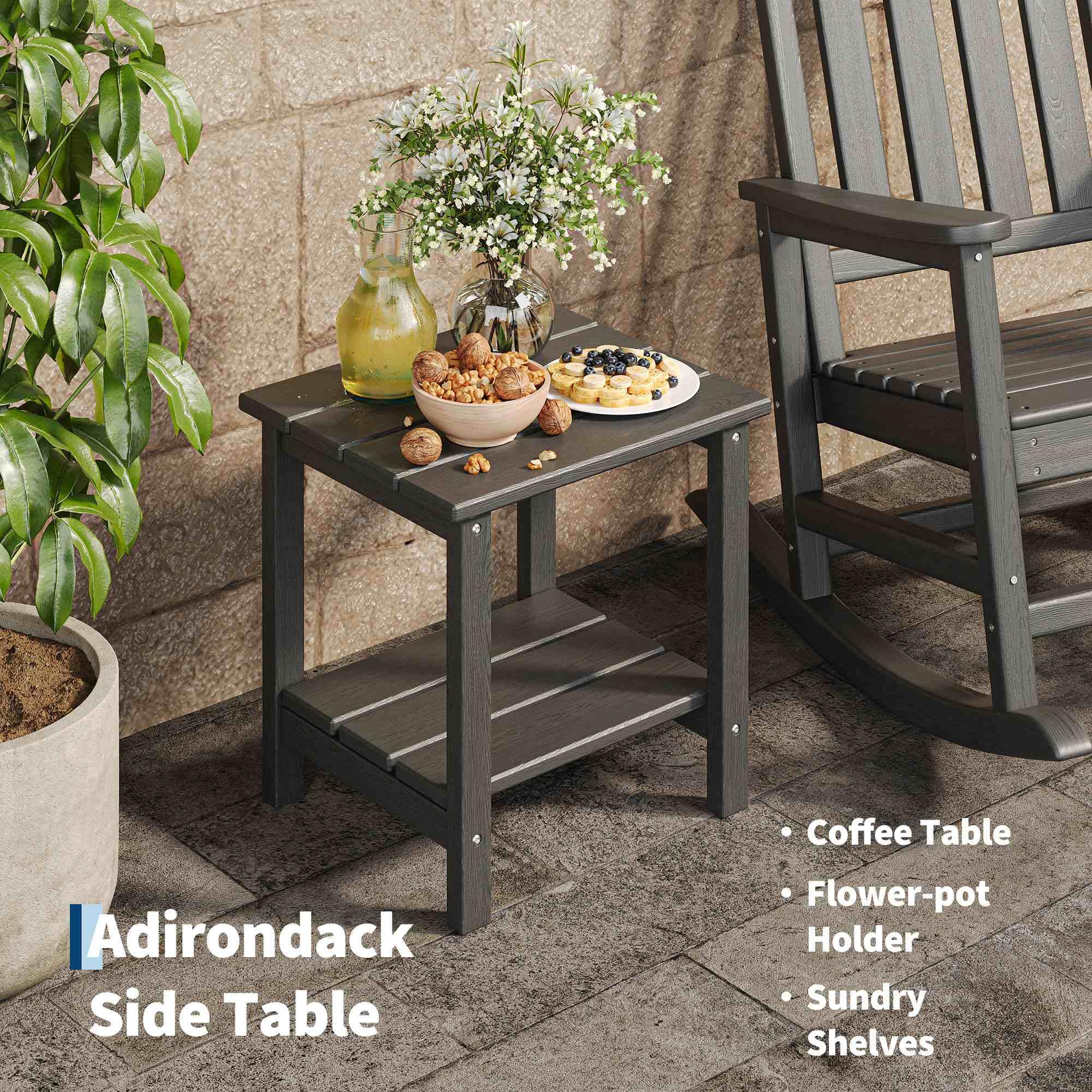 Garvee HDPE Rocking Chair Outdoor Set of 2 with Side Table - Poly High Back Porch Rocker Chairs for Adults - All Weather Resistant Furniture for Patio Front Porch - Black - Image 4