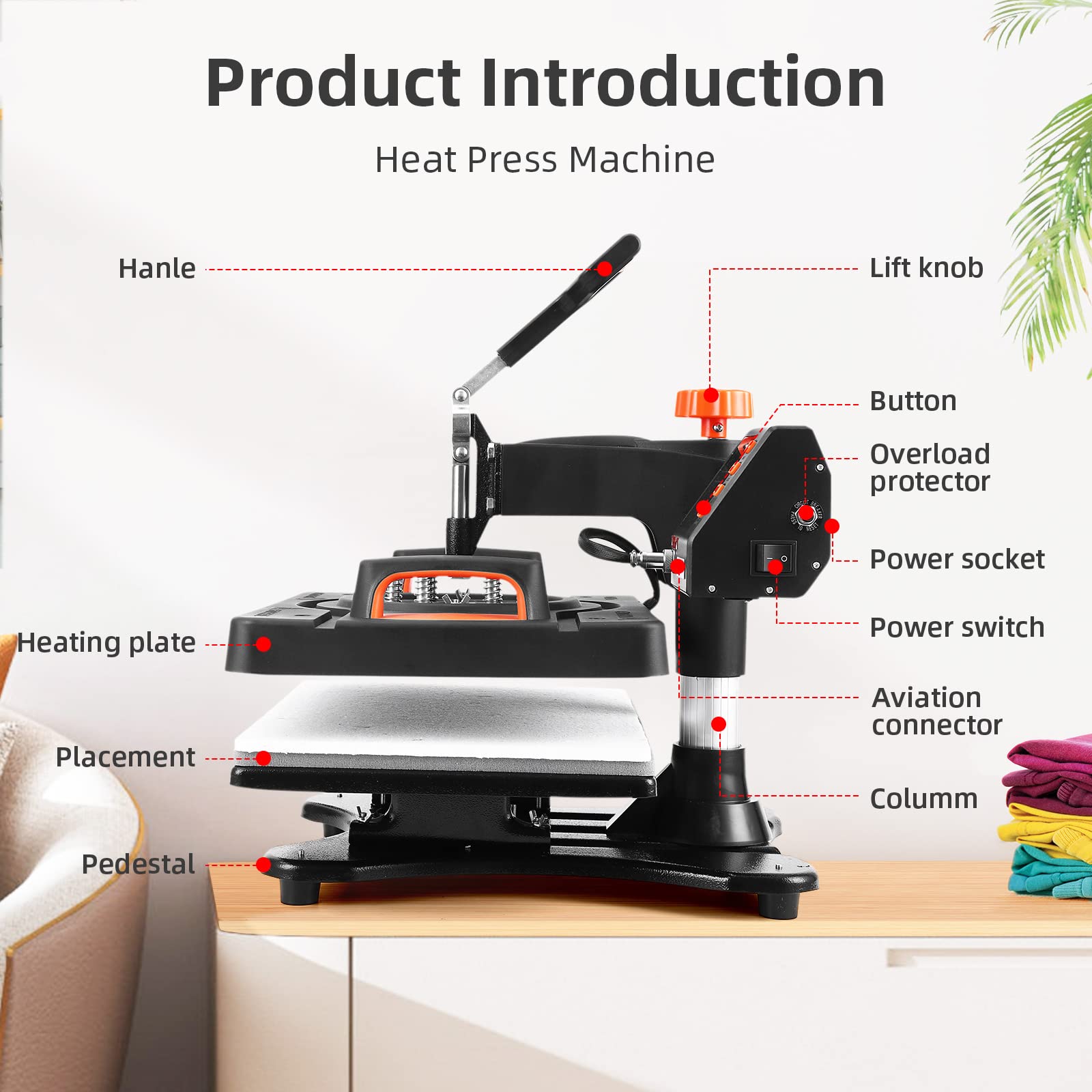 Garvee Heat Press Machine 12 x 15 in 9 in 1 Heat Press 800W Sublimation Machine 360° Rotation Swing Away Shirt Printing Machine Dual-Tube Heating for DIY T-Shirt, Hat, Mug, Plate - Image 5