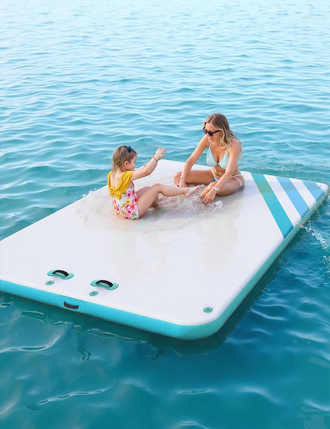 Garvee Inflatable Floating Dock Air Dock Platform Floating Island Raft with Rope Ladder Non-Slip Surface Swimming Water Platform for Pool Beach Ocean (Green, 10 x 10 ft) - Image 4