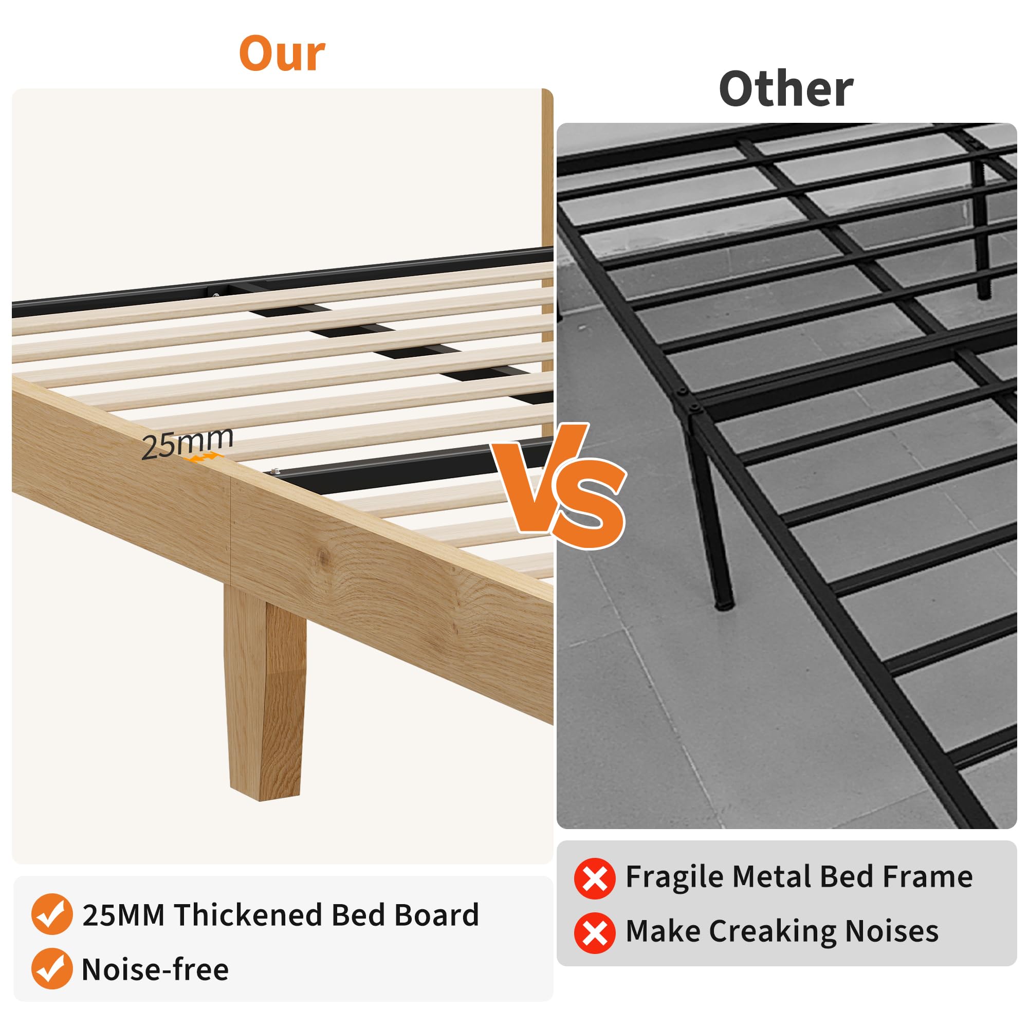 Garvee King Size Rattan Bed Frame, Bohemian Rattan Bed Frame King with Natural Headboard, Platform King Size Bed with Wooden Legs, LED Lights, No Box Spring Needed, Easy Assembly - Image 9