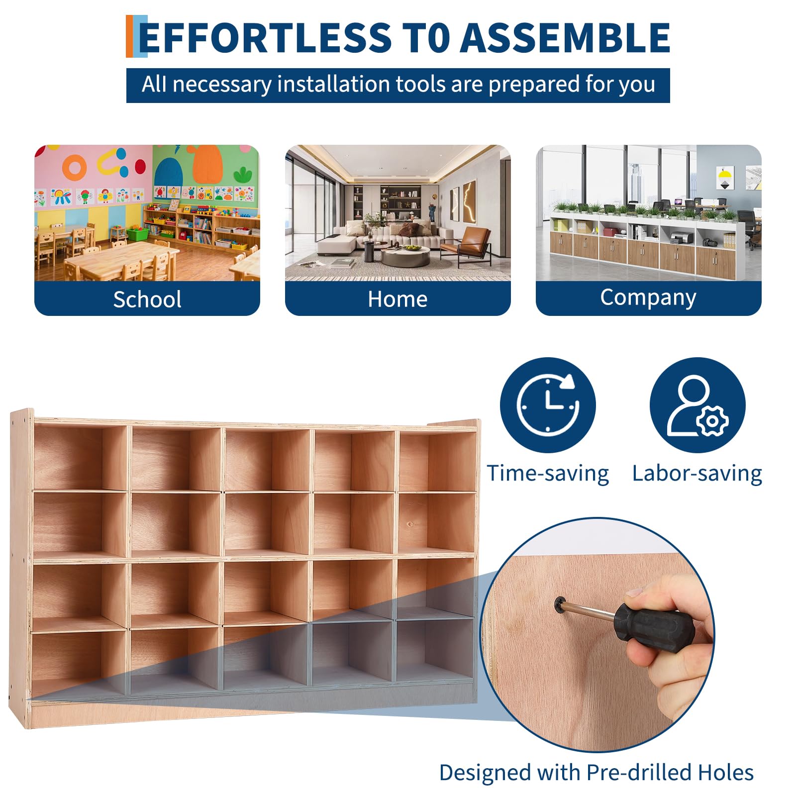 Garvee Mobile Storage Cabinet,Storage Block Cubby with 5 Anti-Flip Fittings, 4 Castors and 2 Boxes for Home, School, Kindergarten, Natural - Image 6