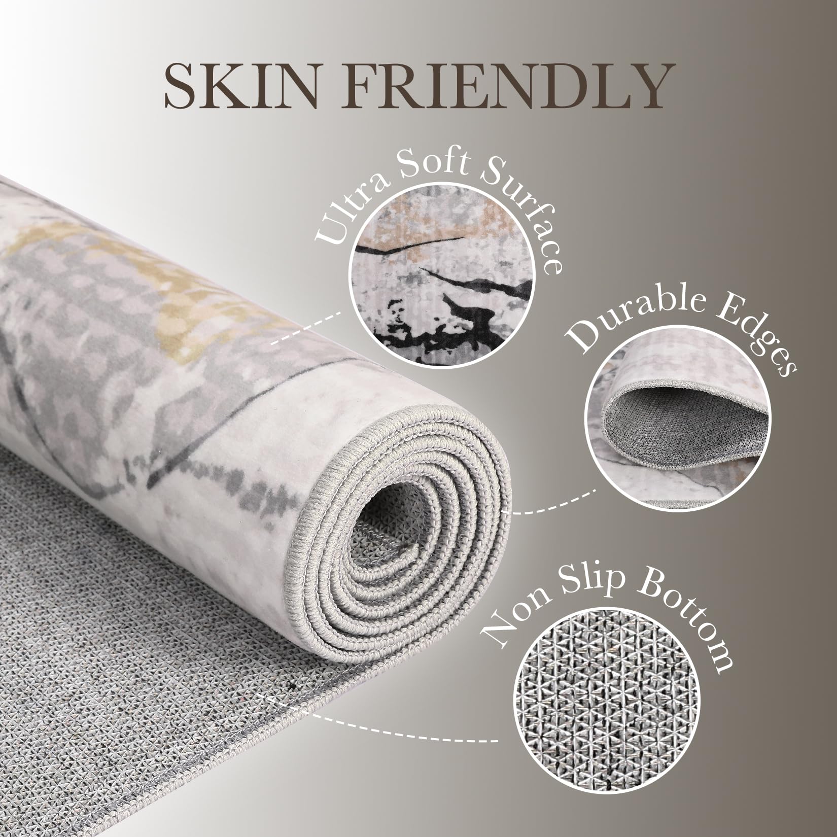 Garvee Modern Abstract 5x7 Area Rug Grey Washable Non Slip Living Room Rugs Low Pile Contemporary Throw Bedroom Mat Foldable Thin Rugs Non Shed Floor Carpet for Dining Room Office Home - Image 3