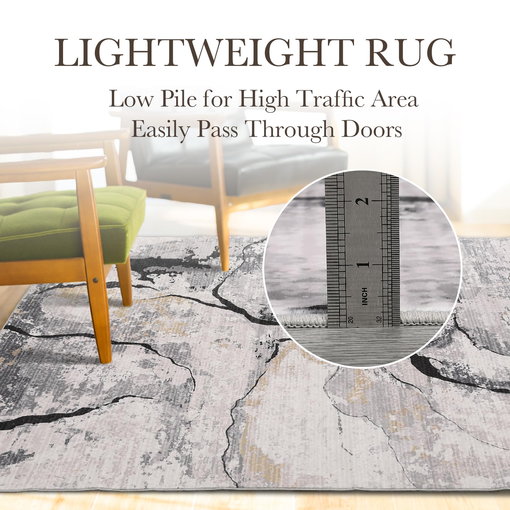 Garvee Modern Abstract 5x7 Area Rug Grey Washable Non Slip Living Room Rugs Low Pile Contemporary Throw Bedroom Mat Foldable Thin Rugs Non Shed Floor Carpet for Dining Room Office Home - Image 4