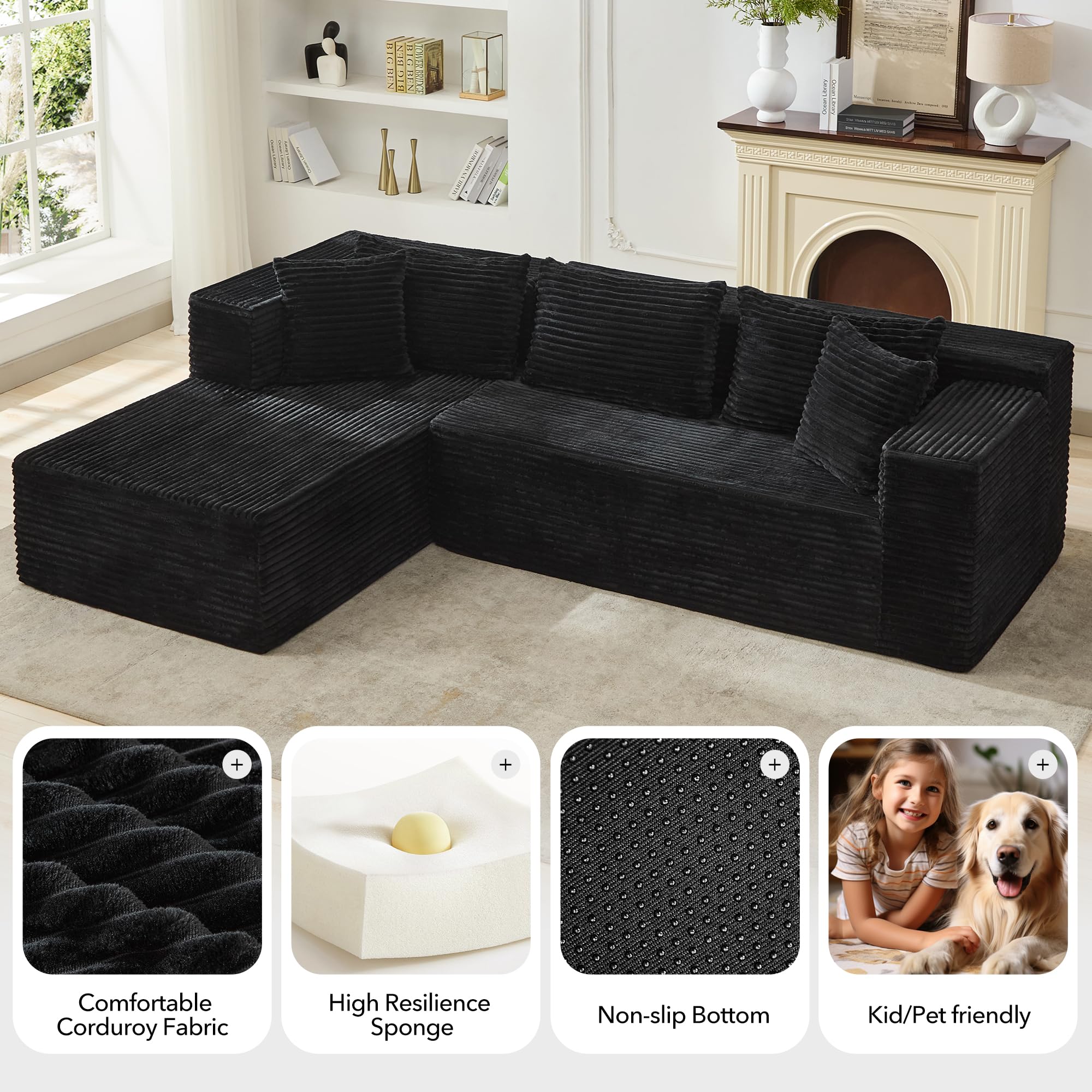 Garvee Modular Sectional Sofa Cloud Sectional Couch, 106" Comfy Fluffy L Shaped Couches for Living Room,Oversized Sofa Sleeper with Deep Seat, No Assembly Required - Image 3