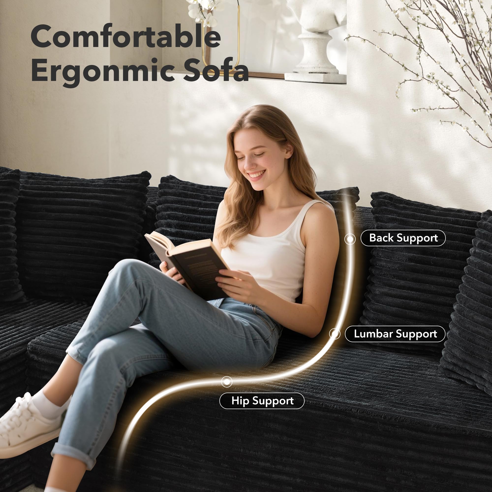 Garvee Modular Sectional Sofa Cloud Sectional Couch, 106" Comfy Fluffy L Shaped Couches for Living Room,Oversized Sofa Sleeper with Deep Seat, No Assembly Required - Image 5