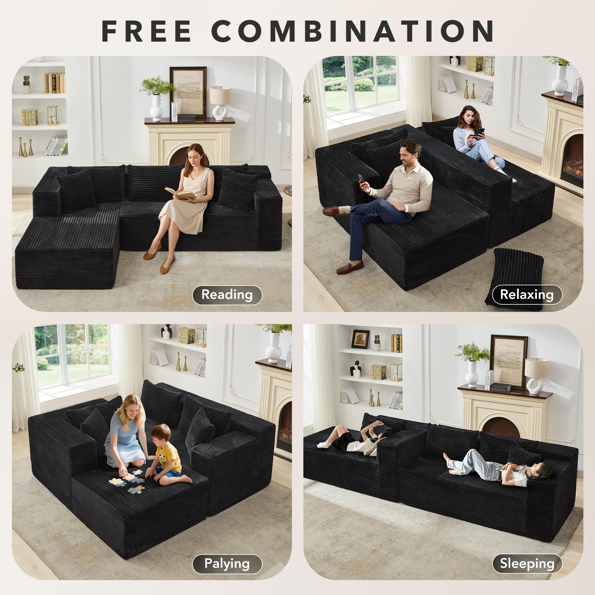 Garvee Modular Sectional Sofa Cloud Sectional Couch, 106" Comfy Fluffy L Shaped Couches for Living Room,Oversized Sofa Sleeper with Deep Seat, No Assembly Required - Image 7