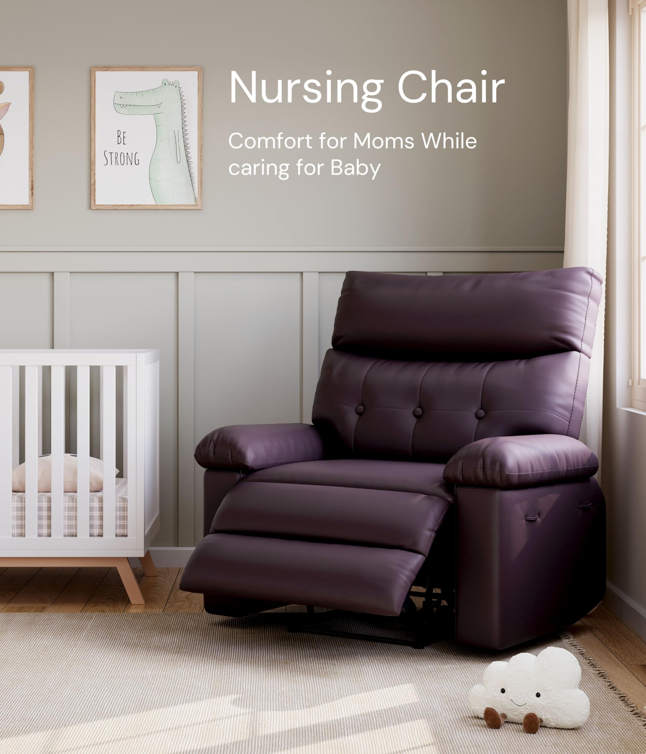 Garvee Oversized Recliner Chair - PU Leather Manual Recliner for Adults, Comfy Reclining Chair with Overstuffed Arms and Back, Side Pocket, Single Sofa for Living Room, Bedroom - Image 6