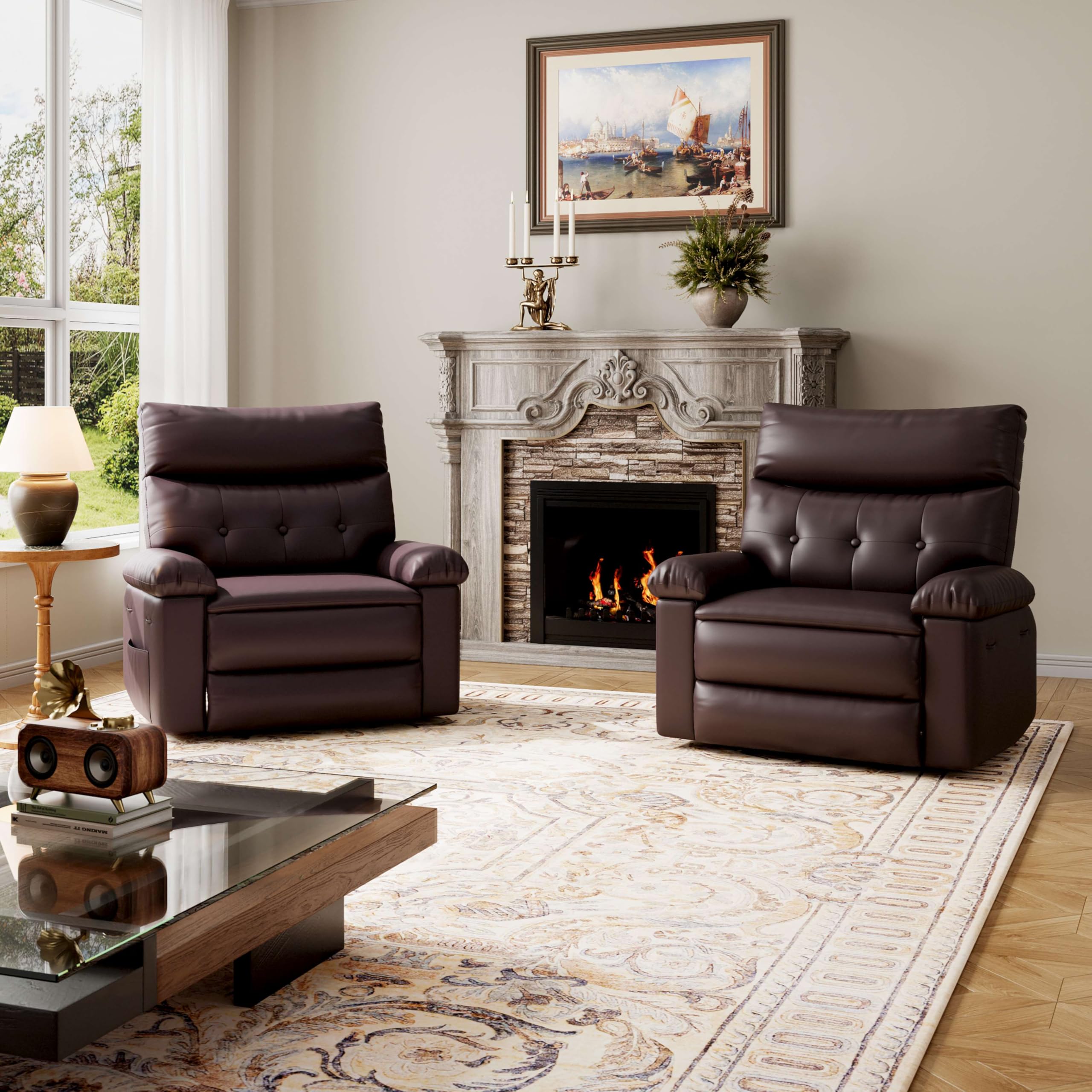 Garvee Oversized Recliner Chair - PU Leather Manual Recliner for Adults, Comfy Reclining Chair with Overstuffed Arms and Back, Side Pocket, Single Sofa for Living Room, Bedroom - Image 8