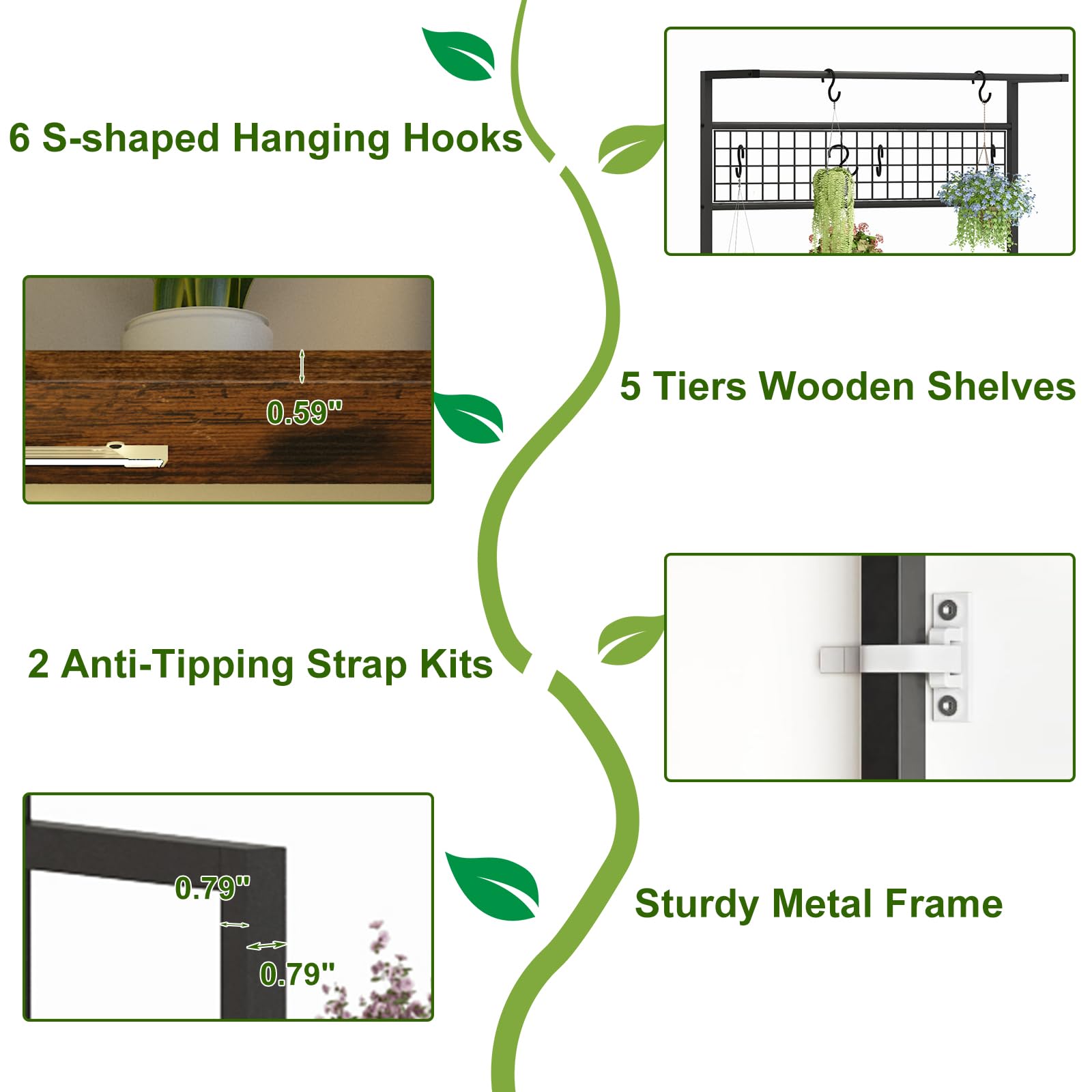 Garvee Plant Shelf with Grow Light, Tall Plant Stand Indoor, 7 Tiered Large Metal Shelf with Hanging Hooks, Multi-Purpose Display Rack - Image 4