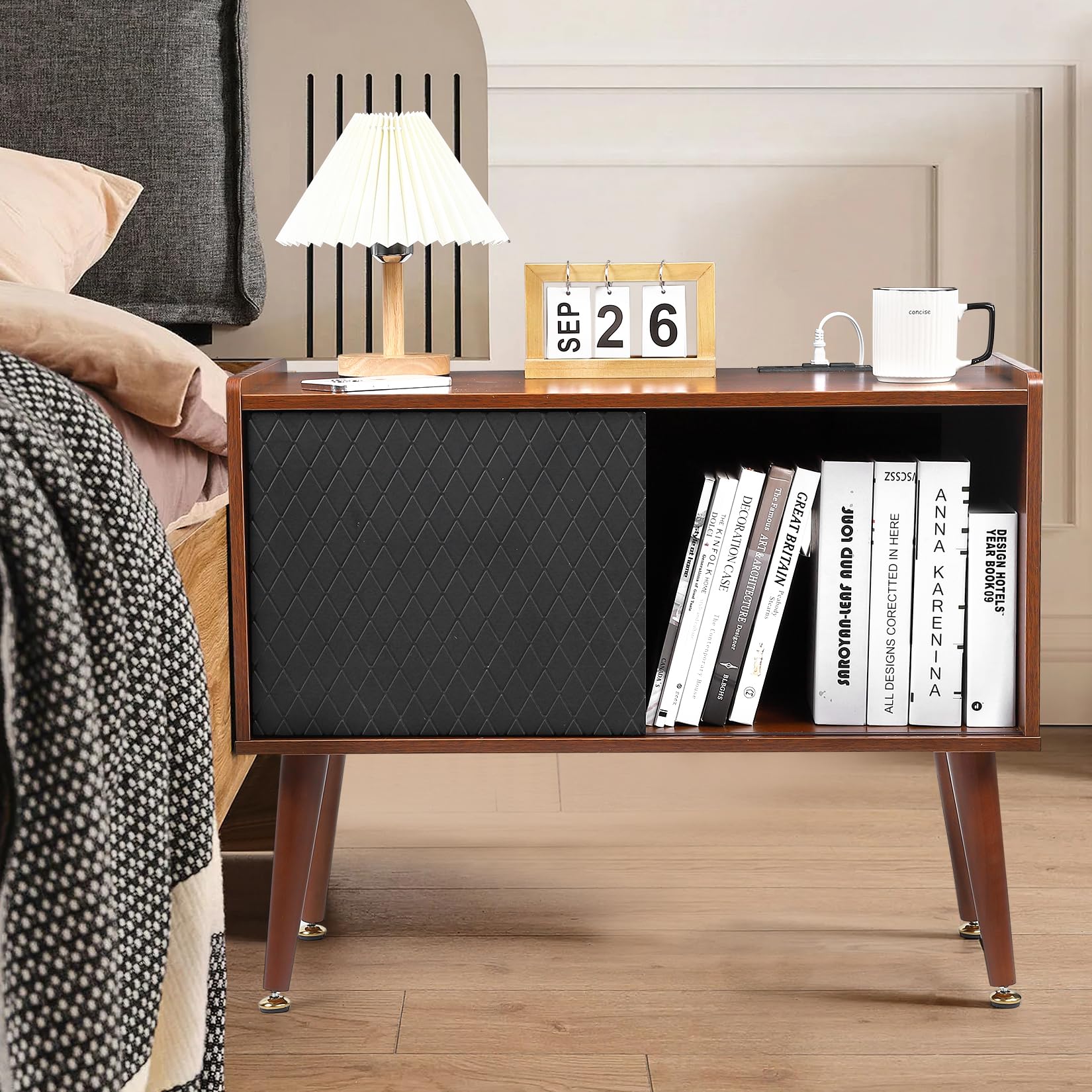 Garvee Record Player Stand with Charging Station and USB Ports, Large Storage Space Holds Up to 300 Albums, Vinyl Record Storage Cabinet, Turntable Stand, Record Player Table End Table,Brown - Image 3