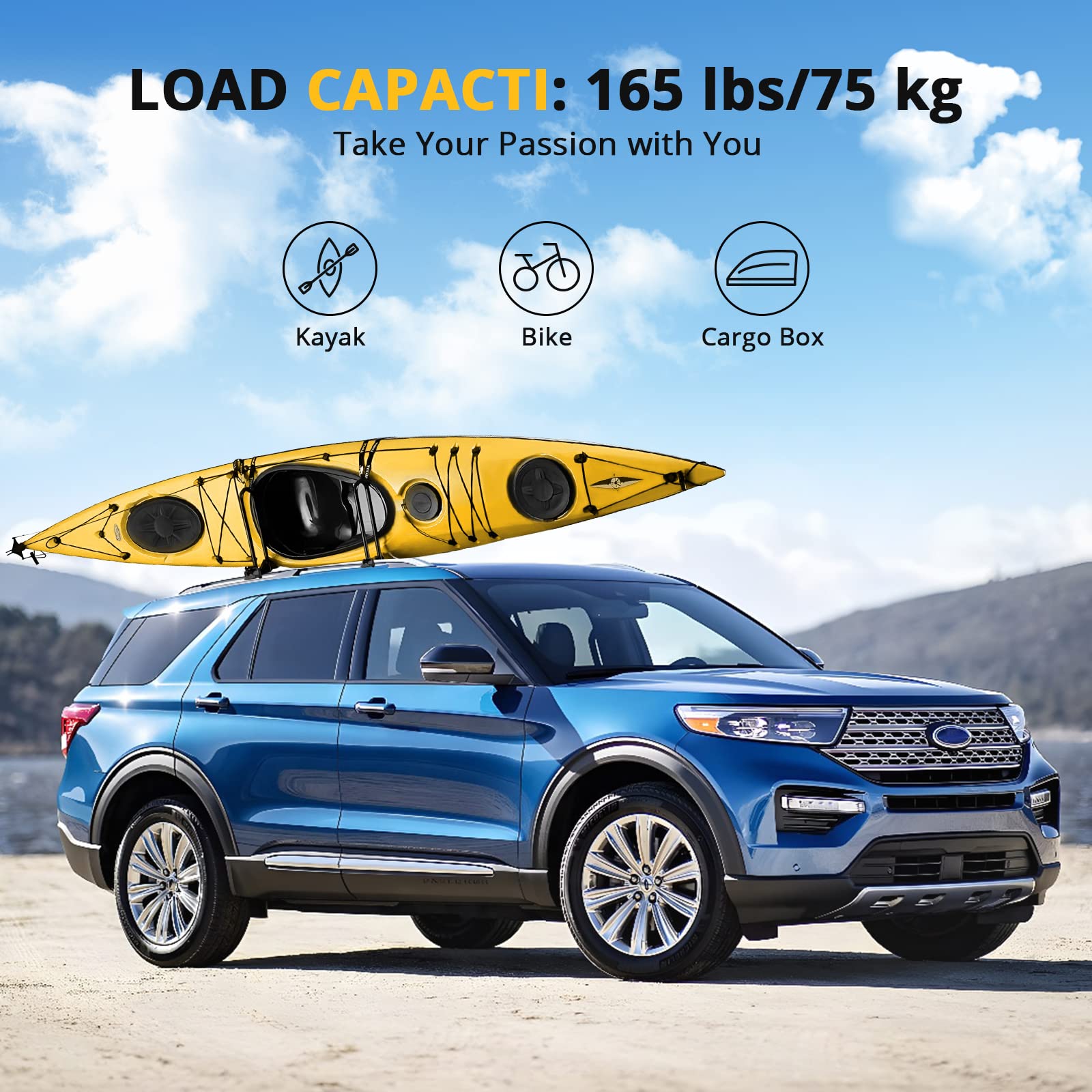 GARVEE Roof Rack Cross Bars, Roof Rails with Lock, Crossbar Compatible with 2011-2021 Jeep Grand Cherokee, for Rooftop Cargo Carrier, Luggage, Kayak, Bike, Snowboard - Image 6