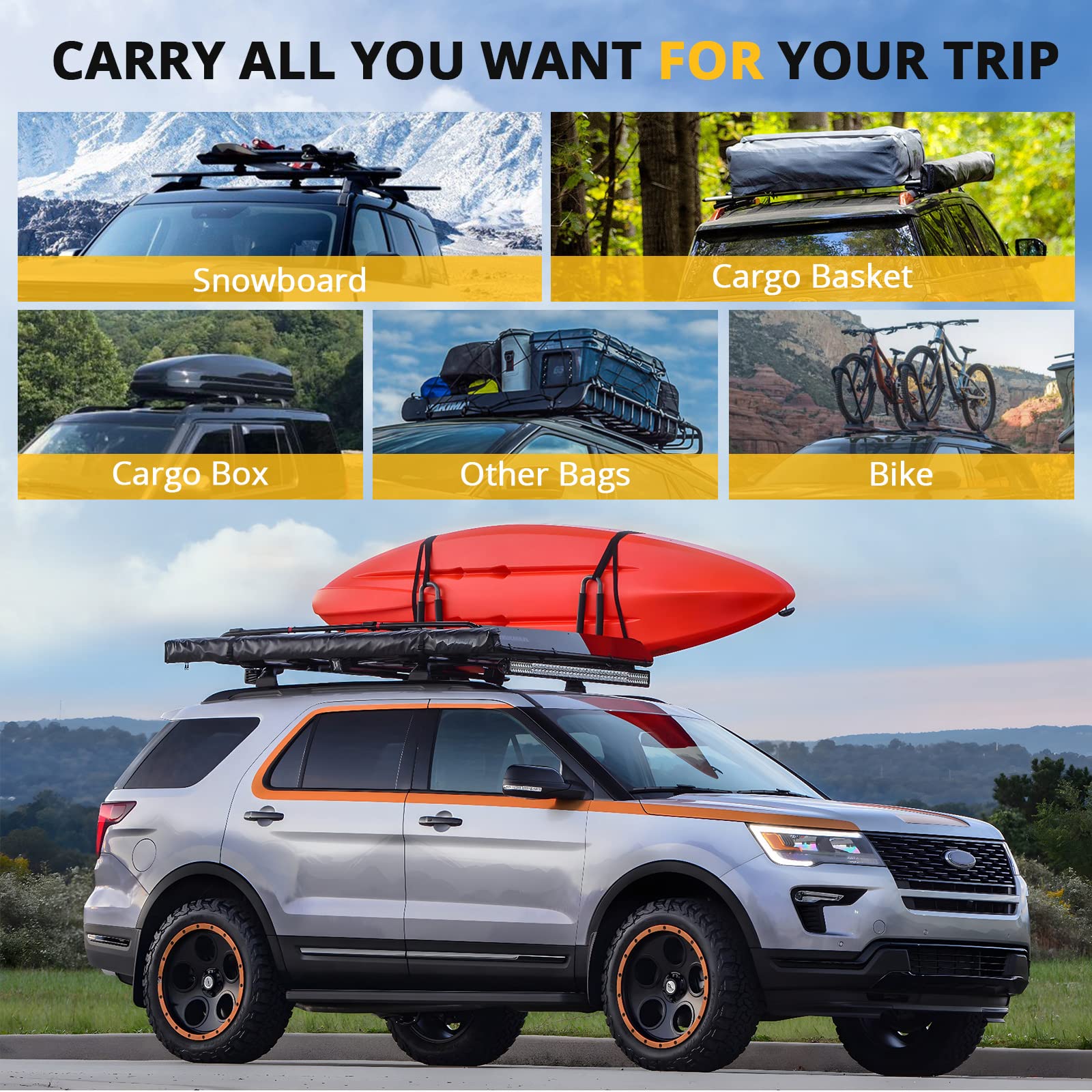 GARVEE Roof Rack Cross Bars, Roof Rails with Lock, Crossbar Compatible with 2011-2021 Jeep Grand Cherokee, for Rooftop Cargo Carrier, Luggage, Kayak, Bike, Snowboard - Image 7