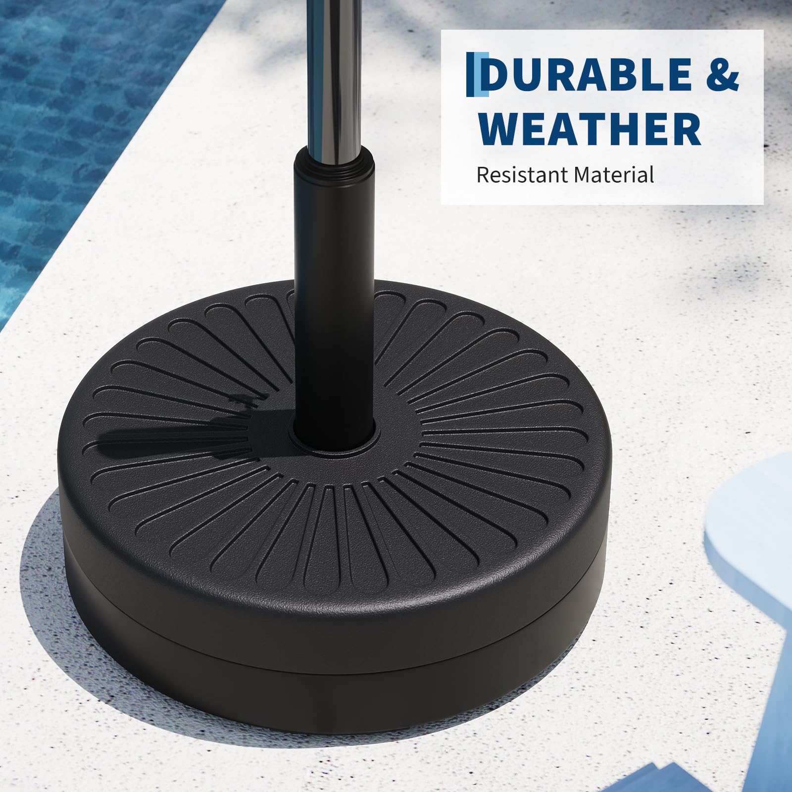 Garvee Round Patio Umbrella Base, 20" 80LB Weight Stand Fillable Umbrella Stand with Adjustable Steel Pole Adapters Fits 1.5" to 2.1" Poles for 7.5-11FT Umbrellas for Outdoor Deck Poolside, Black - Image 5