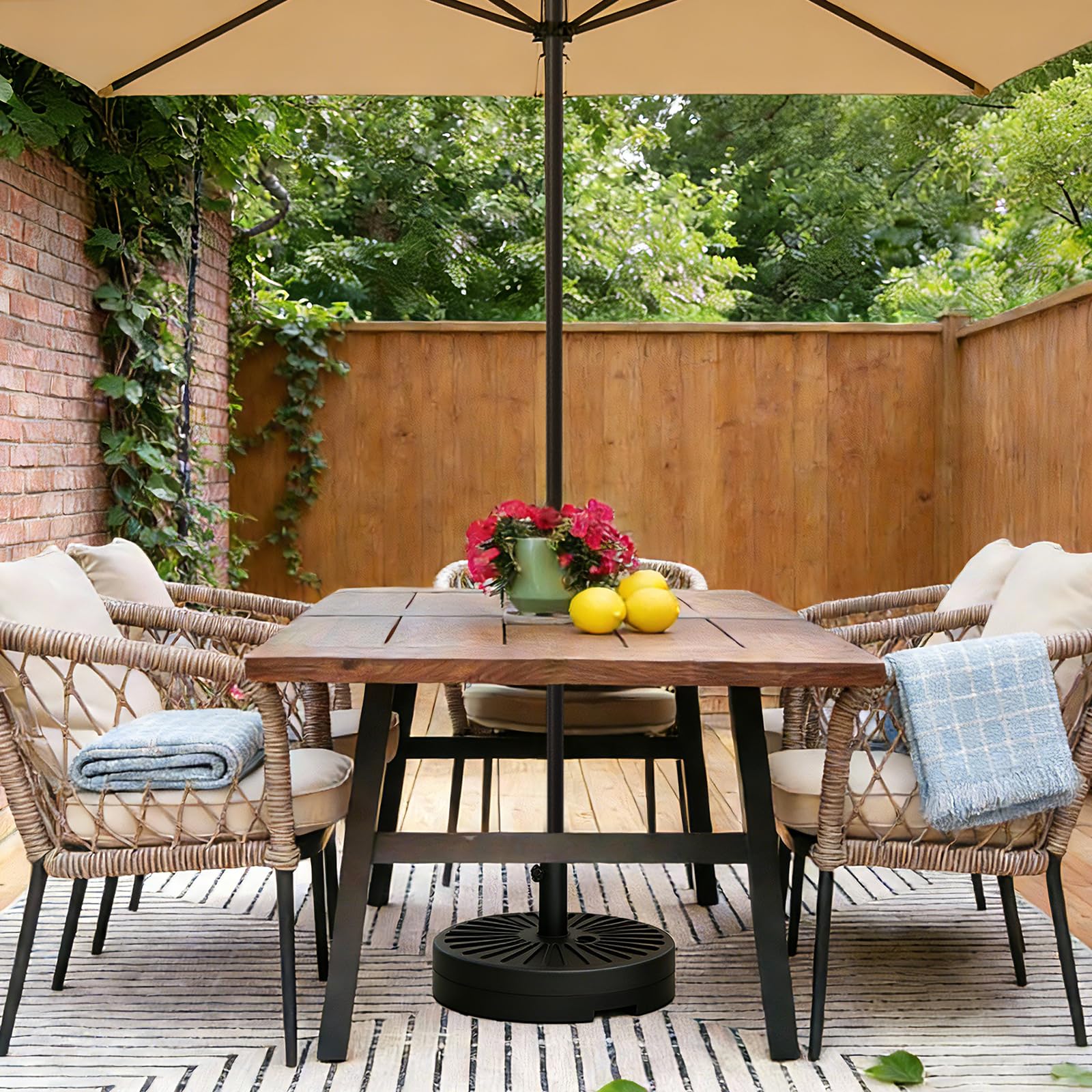 Garvee Round Patio Umbrella Base, 20" 80LB Weight Stand Fillable Umbrella Stand with Adjustable Steel Pole Adapters Fits 1.5" to 2.1" Poles for 7.5-11FT Umbrellas for Outdoor Deck Poolside, Black - Image 7