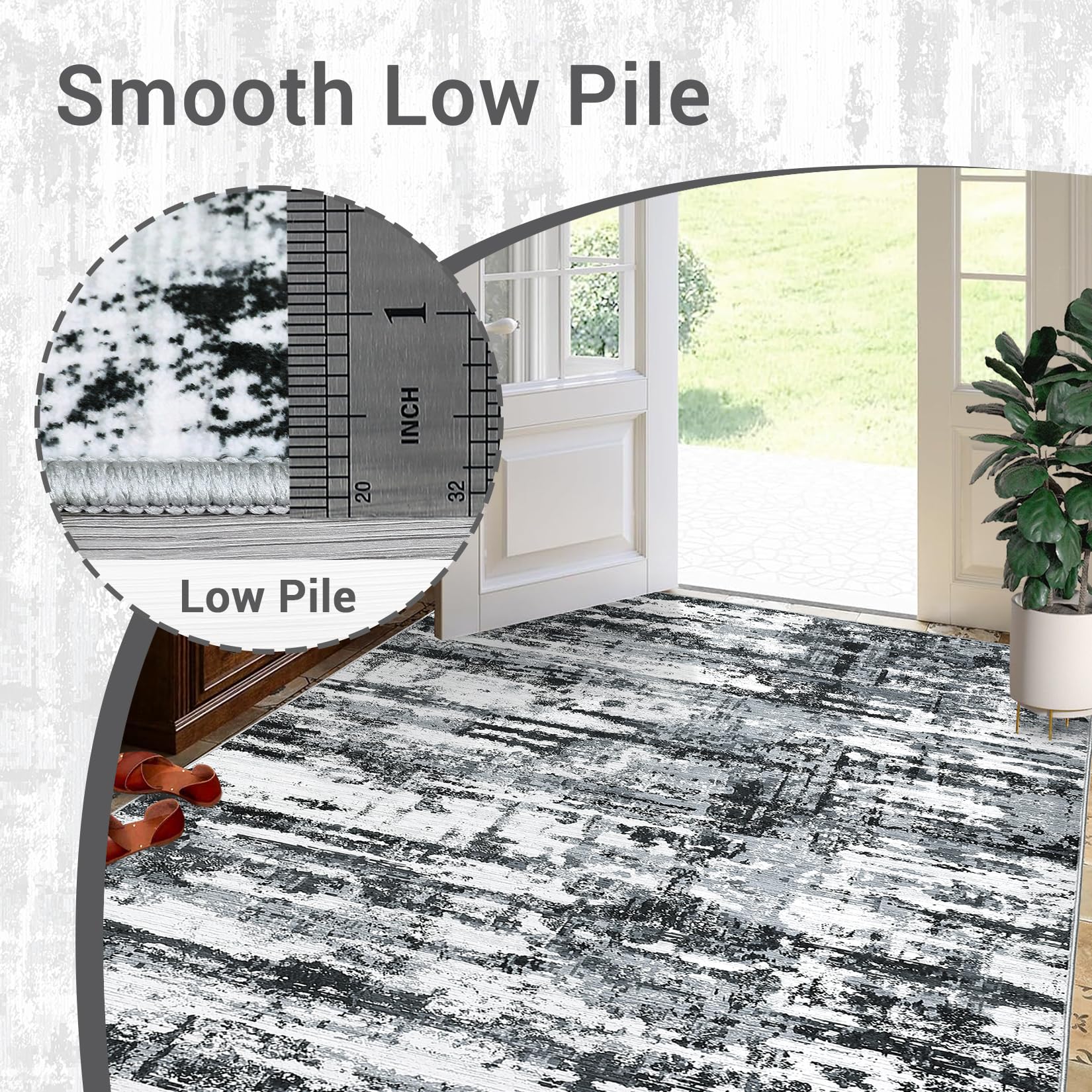 Garvee Runner Rug 2x6 Black Grey Hallway Entryway Runner Washable Modern Abstract Area Rug Low Pile Non Slip Kitchen Runner Mat Contemporary Throw Runner Rug Soft Floor Cover for Bedroom - Image 3